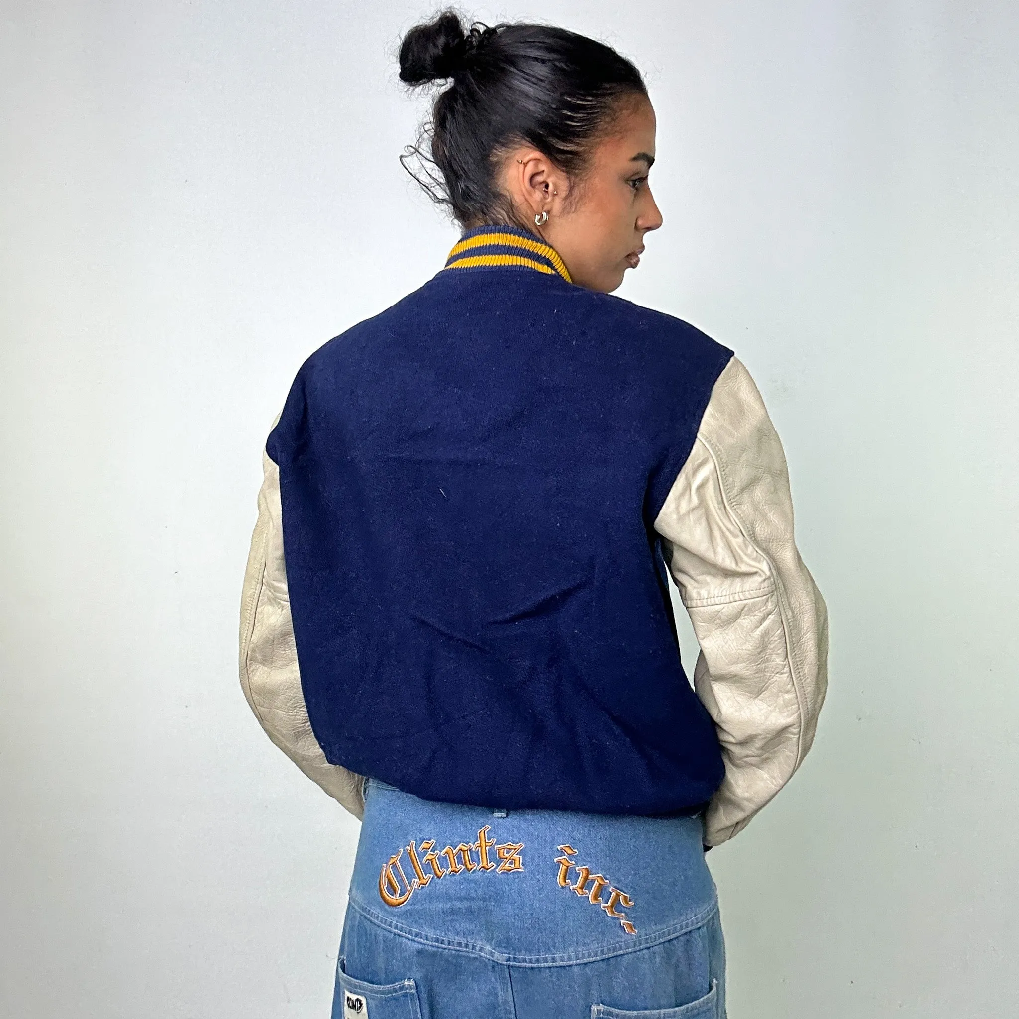 Navy Blue Vintage  Varsity Jacket Coat (M)