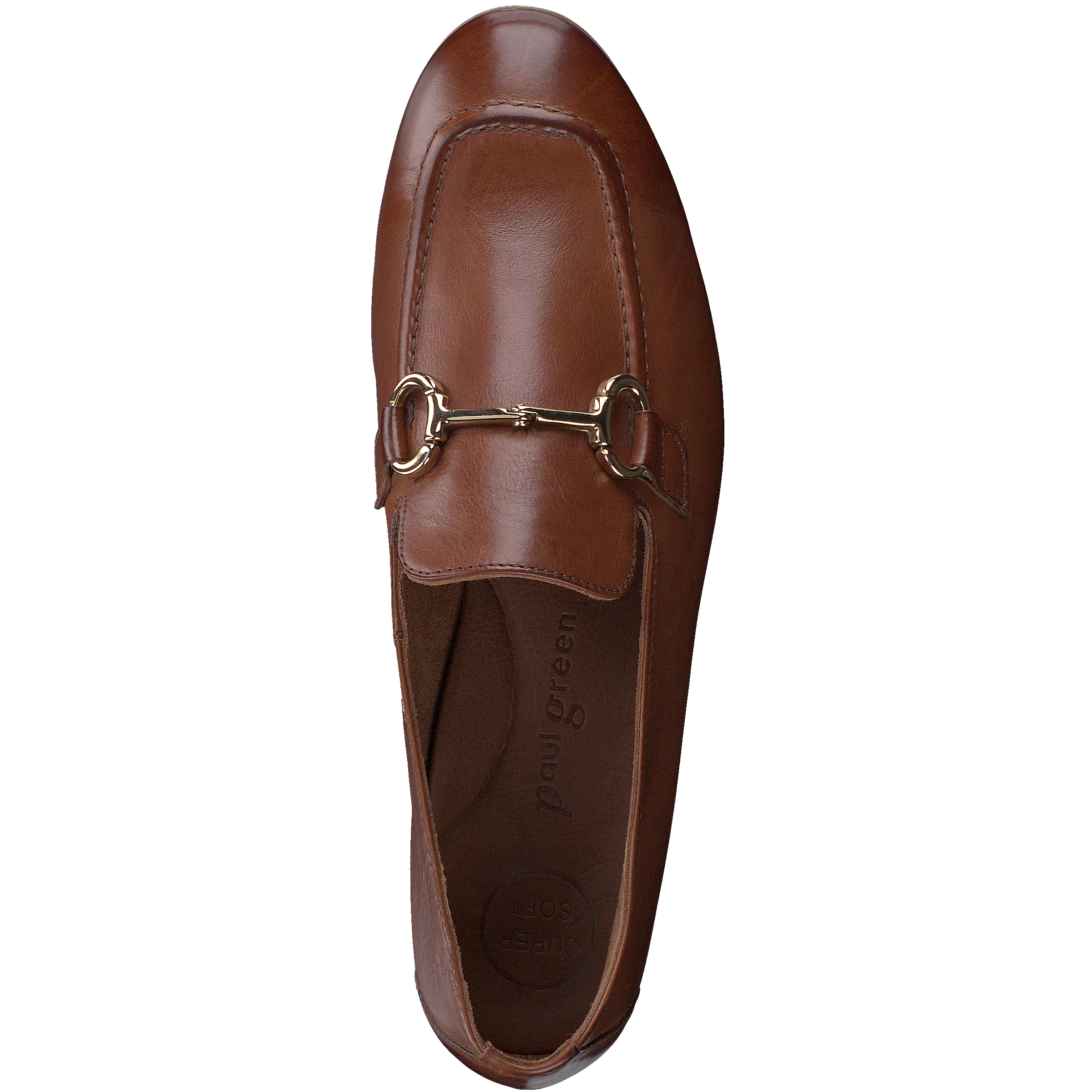 PAUL GREEN 2596 Dark Tan Leather Loafers with Gold Buckle