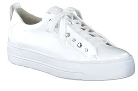 PAUL GREEN 5085 White patent leather platform trainer with diamante detail