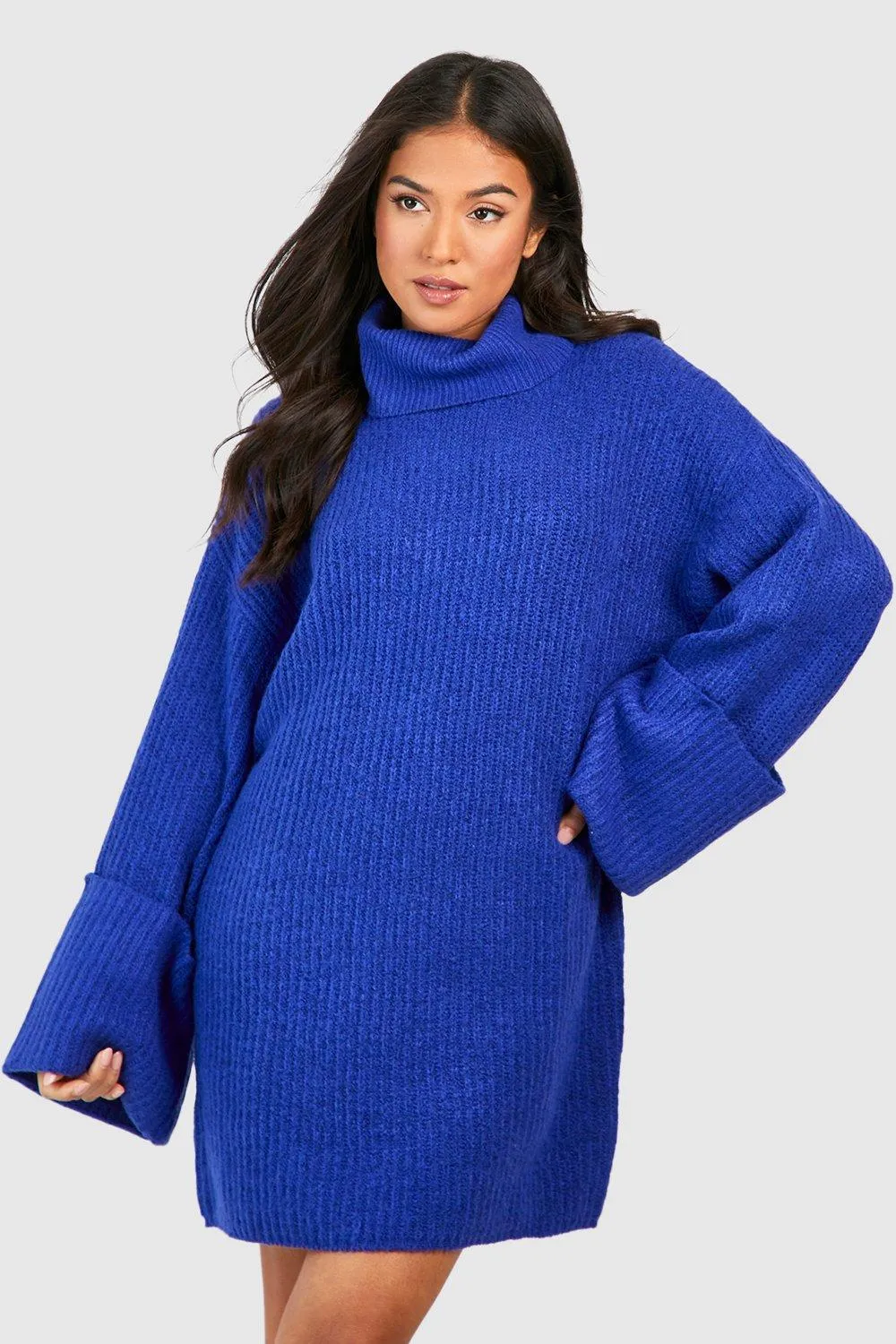 Petite Deep Cuff Turtleneck Sweater Dress