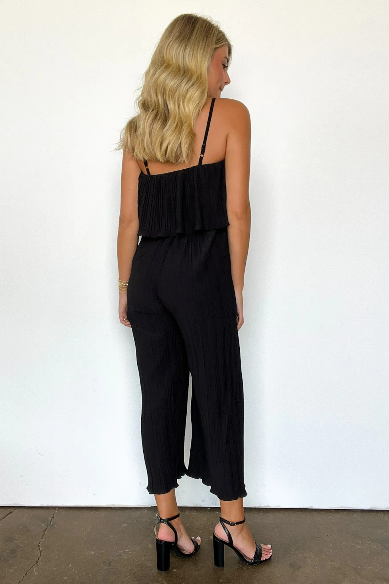 Pleated Wide Leg Flounce Jumpsuit