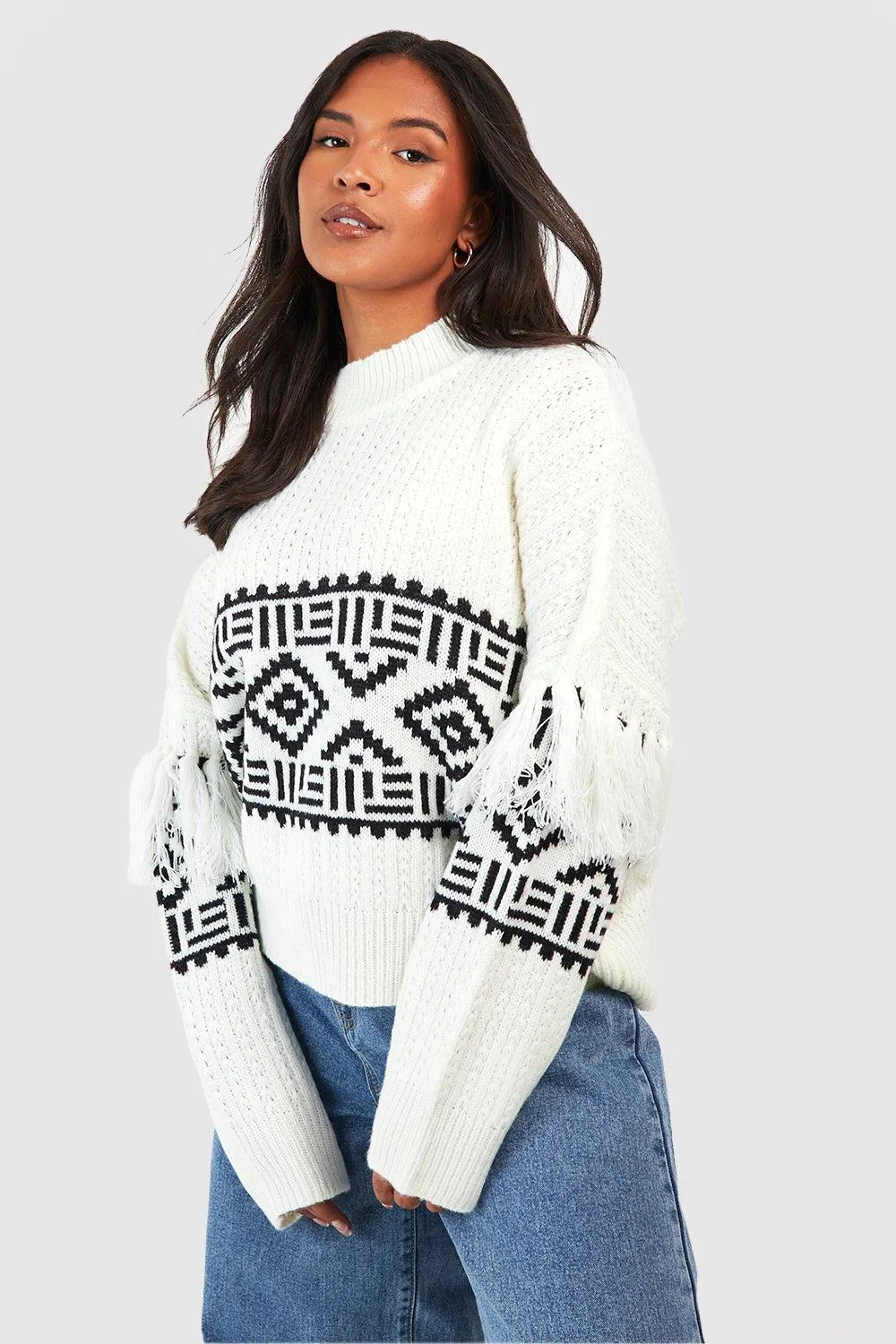 Plus Aztec Trim Sleeve Sweater