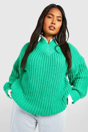 Plus Collared Shirt Balloon Sleeve V Neck Sweater