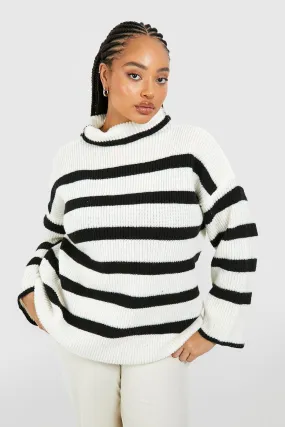 Plus High Neck Stripe Sweater