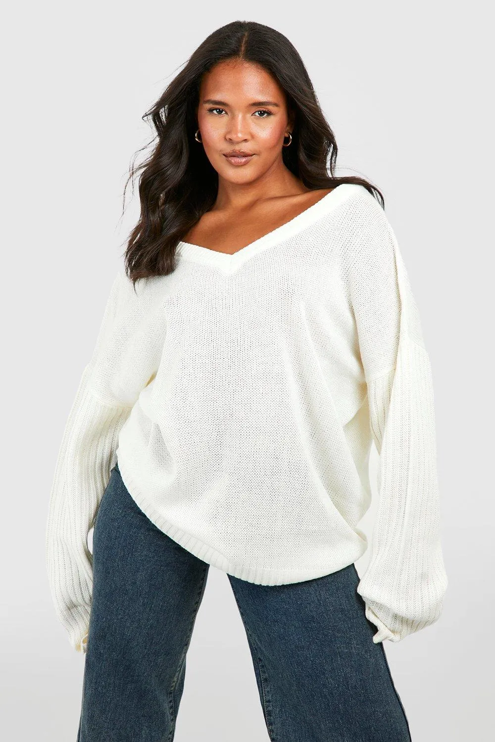 Plus V Neck V Back Oversized Sweater