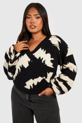 Plus Wrap Animal Stripe Sweater