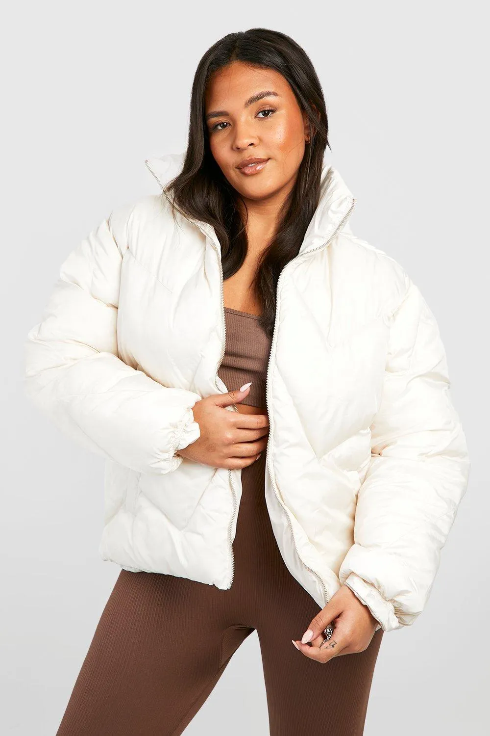 Plus Zig Zag Quilted Puffer Coat