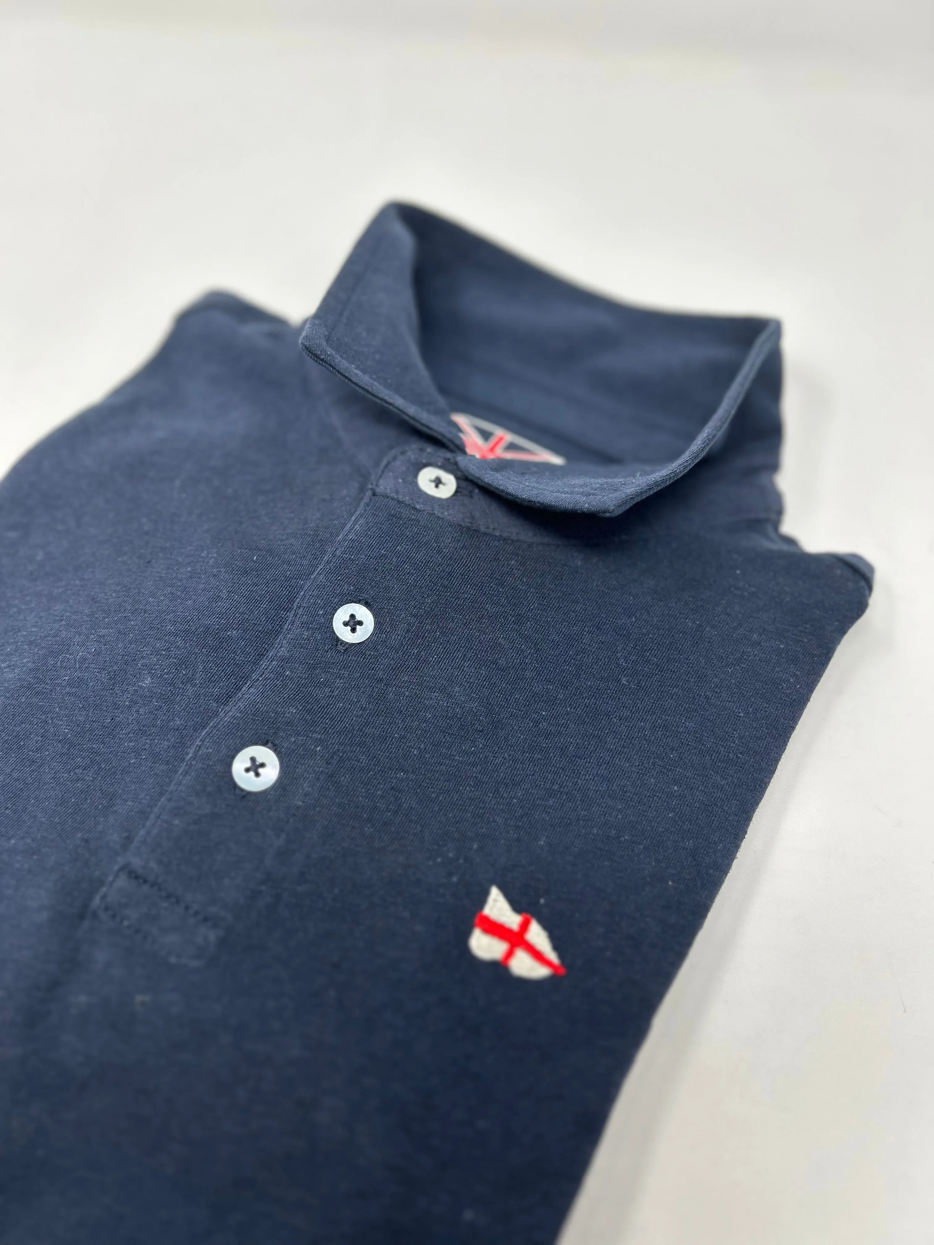 POLO COTONE LINO NAVY BLUE CON BANDIERA GENOVA RICAMATA