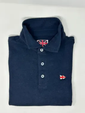 POLO COTONE LINO NAVY BLUE CON BANDIERA GENOVA RICAMATA