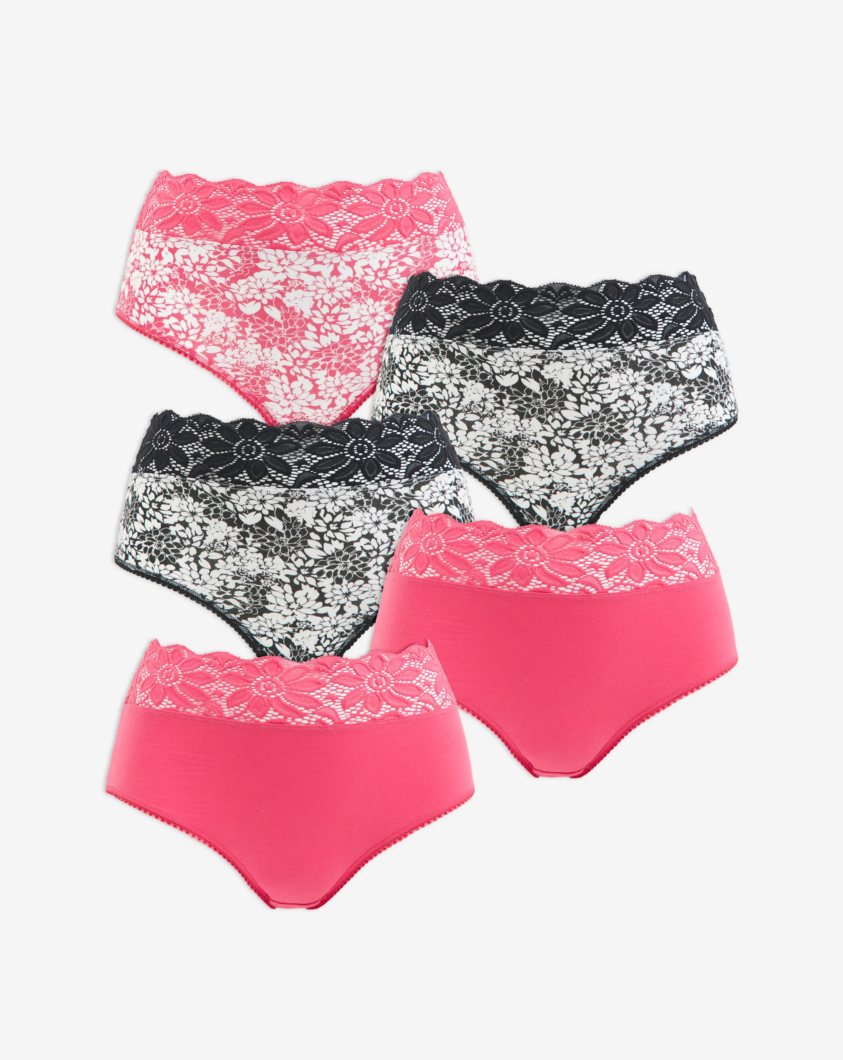 Pretty Secrets 5 Pack Lace Top Full Fit Brief Knickers