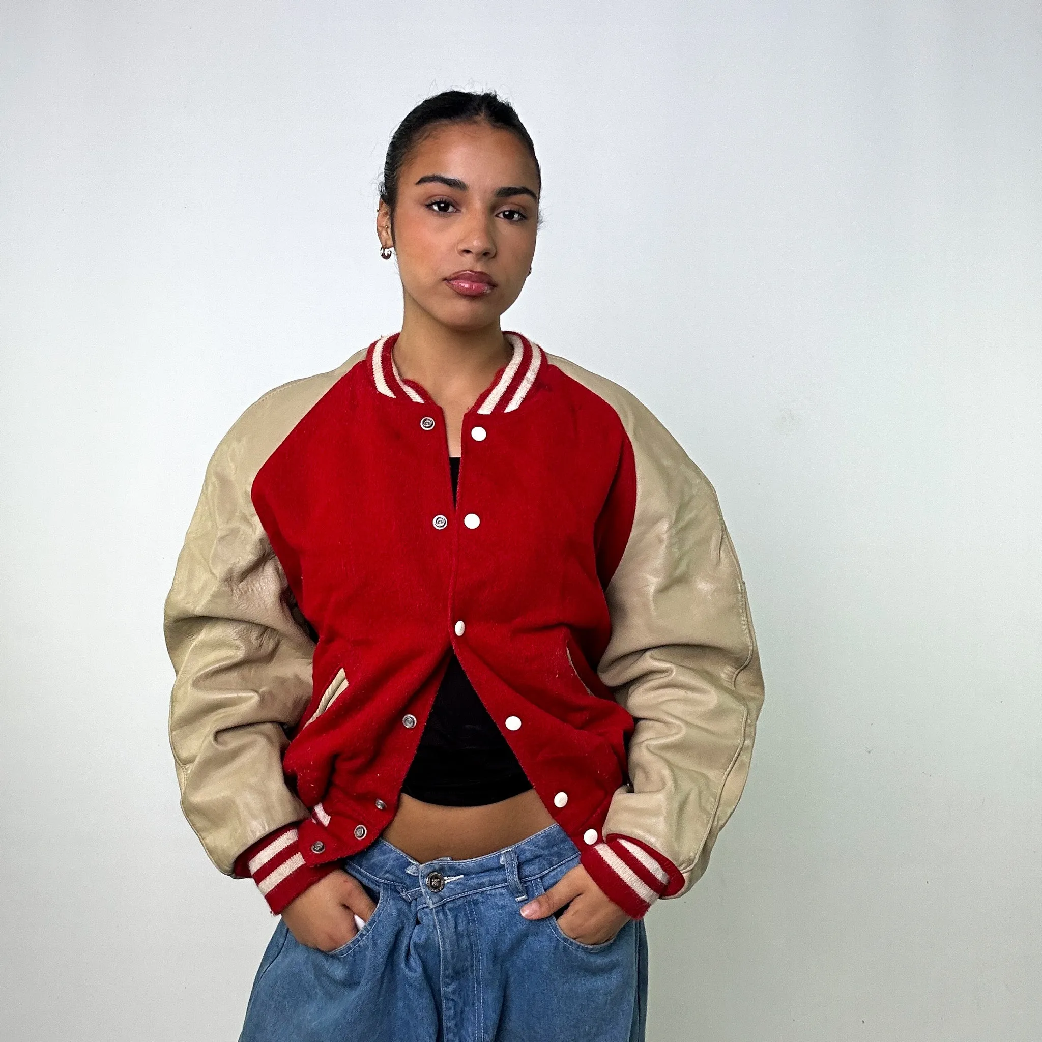 Red Vintage Delong Varsity Jacket Coat (L)