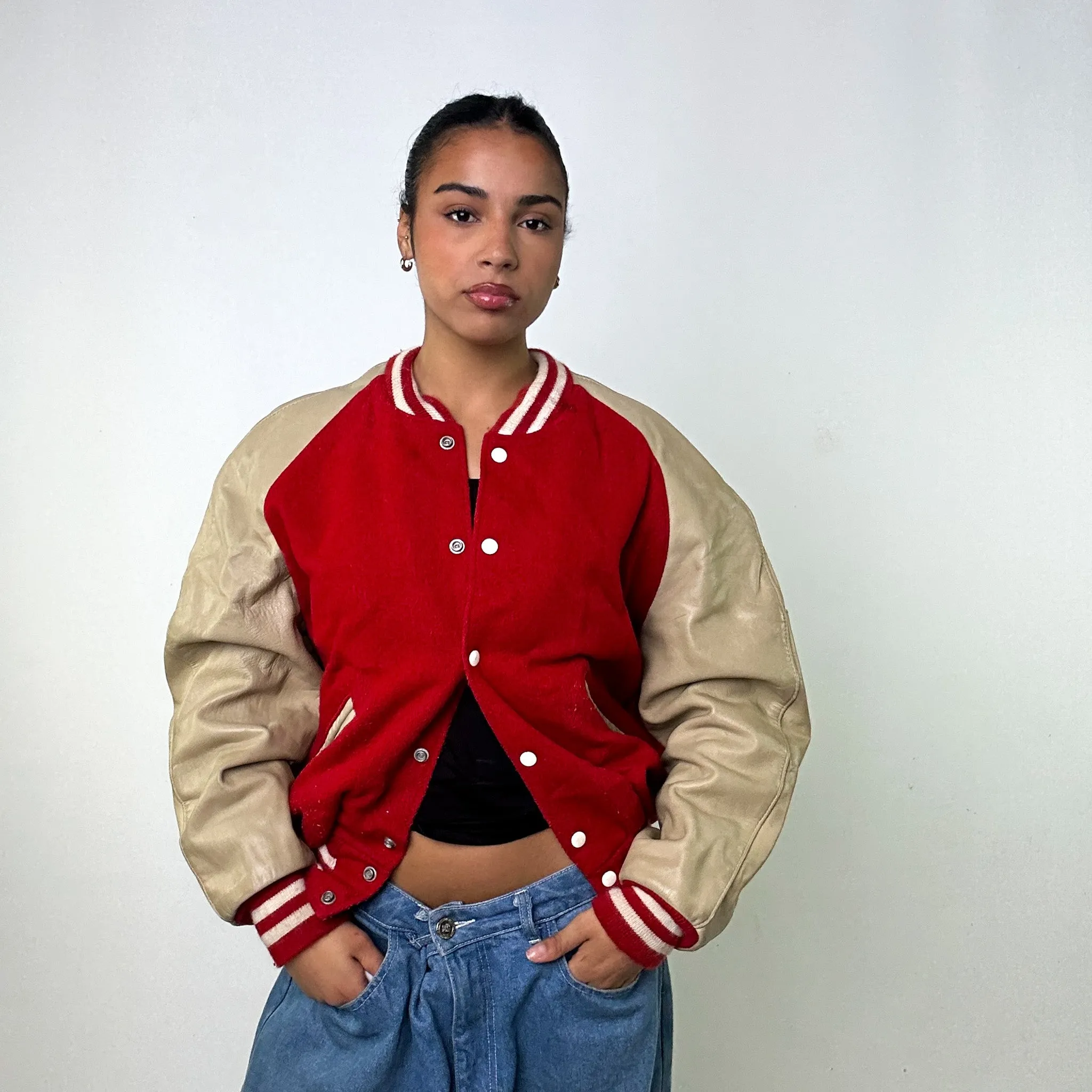 Red Vintage Delong Varsity Jacket Coat (L)