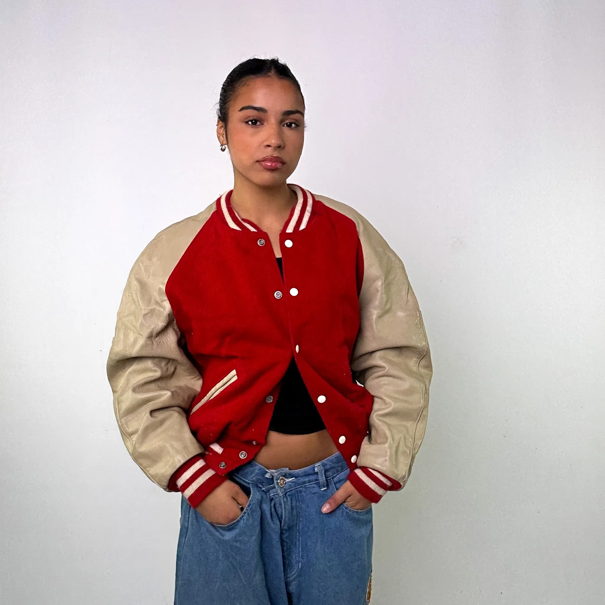 Red Vintage Delong Varsity Jacket Coat (L)