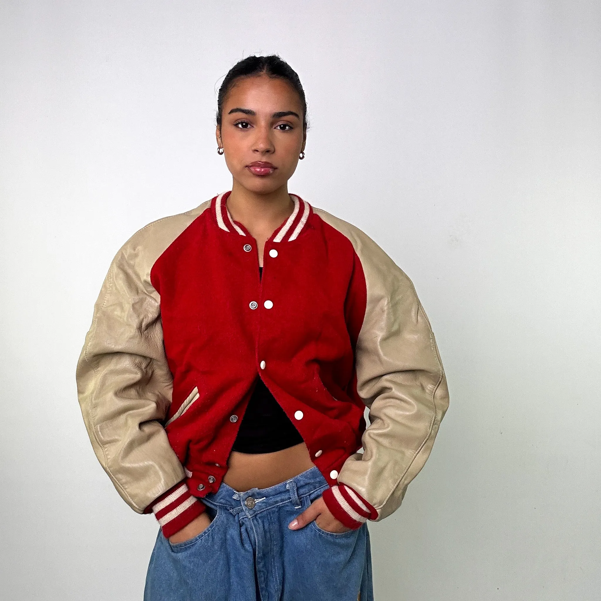 Red Vintage Delong Varsity Jacket Coat (L)