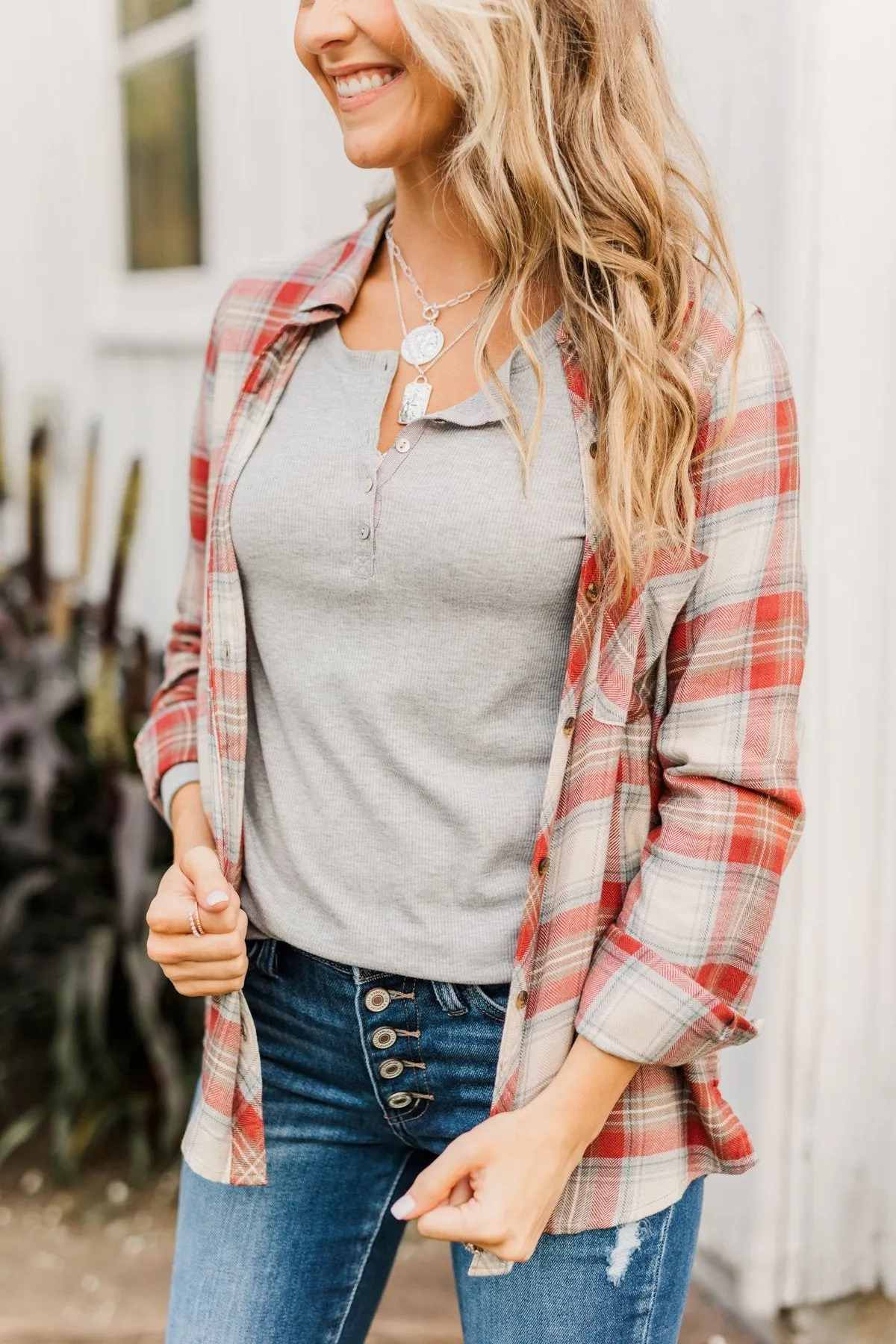 Rise To The Top Long Sleeve Henley Top- Heather Gray