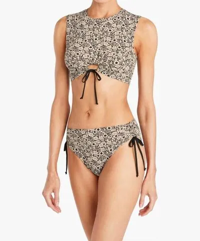 Robin Piccone Aubrey High Waist Bikini Bottom In Black Ivory