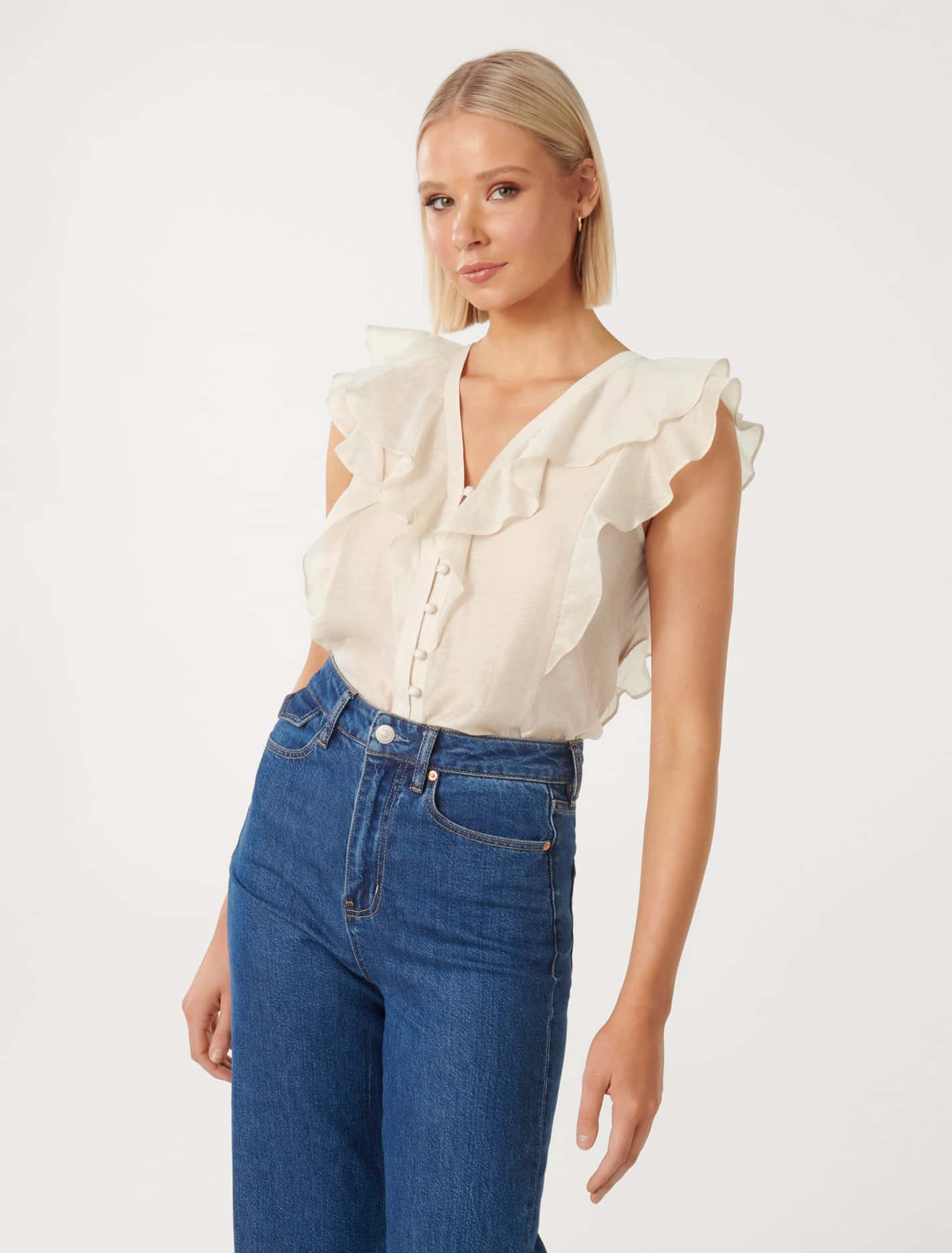 Roma Ruffle Button Through Blouse