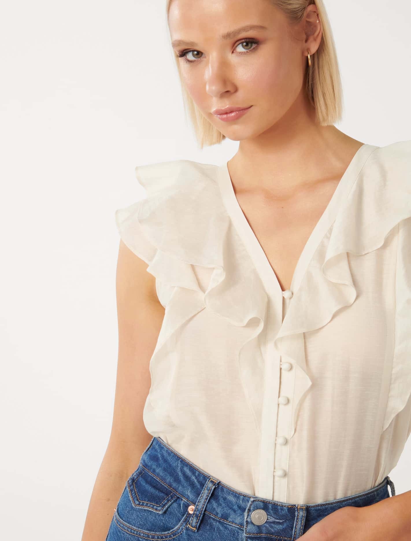 Roma Ruffle Button Through Blouse