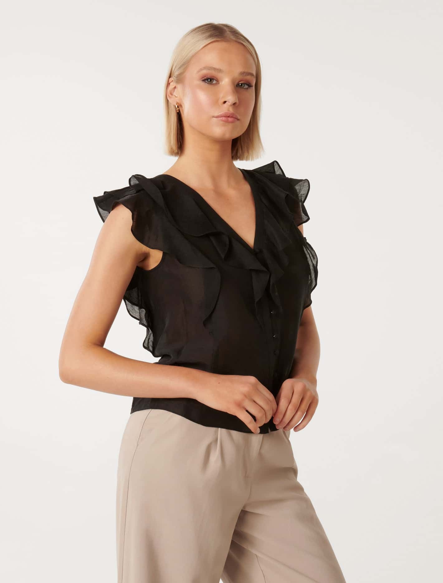 Roma Ruffle Button Through Blouse