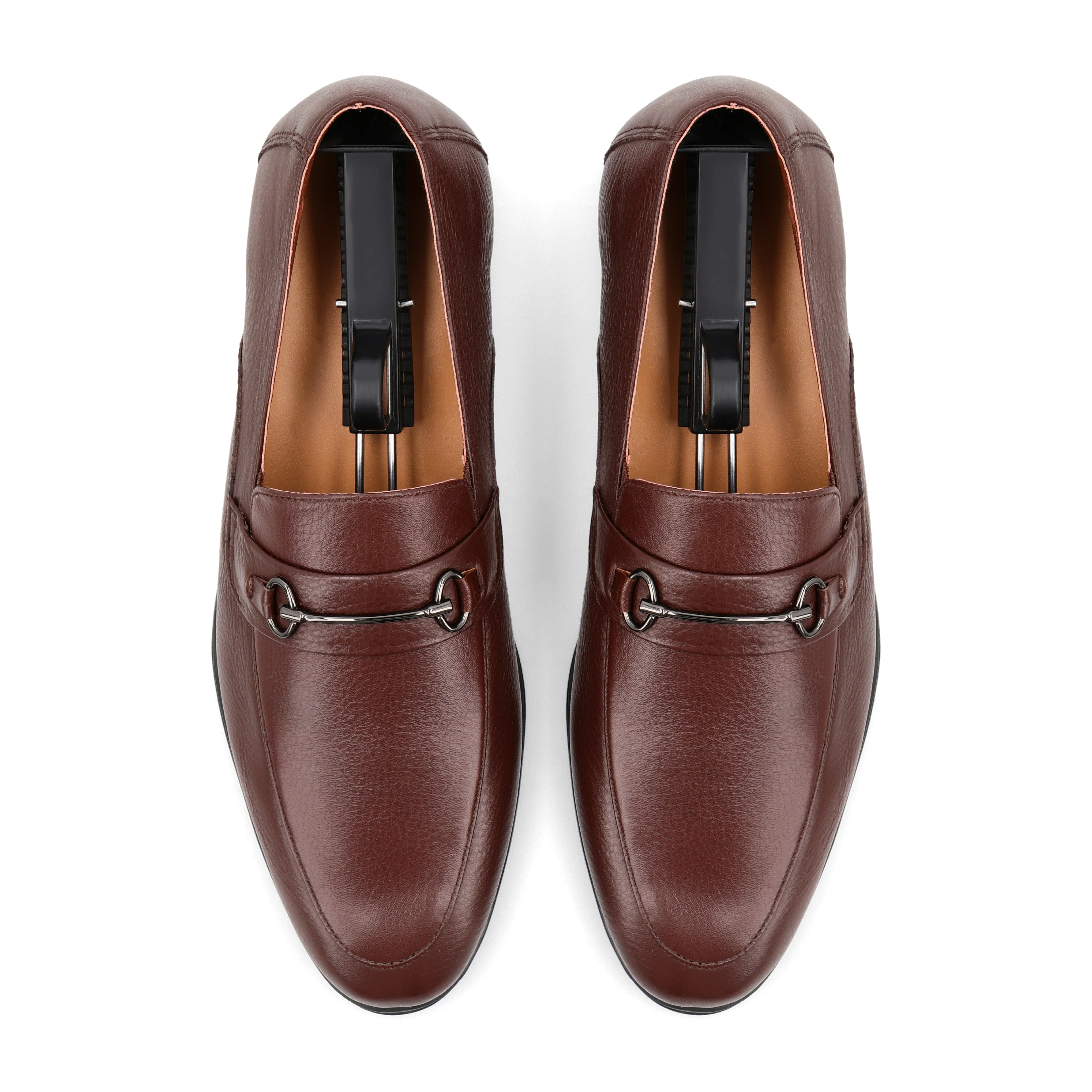 Sleek Horsebit Buckled Loafers - Brown