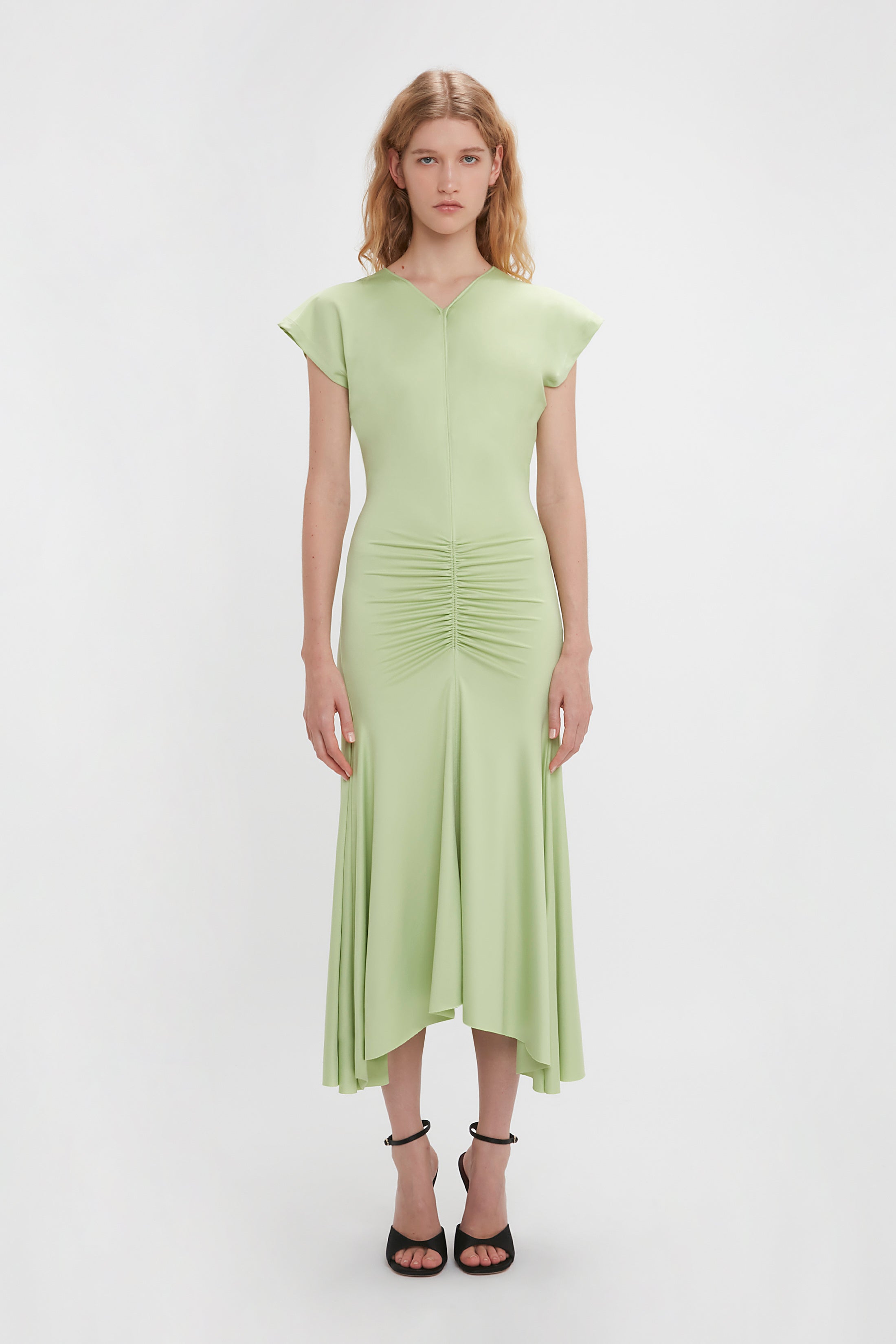 Sleeveless Rouched Jersey Dress In Pistachio