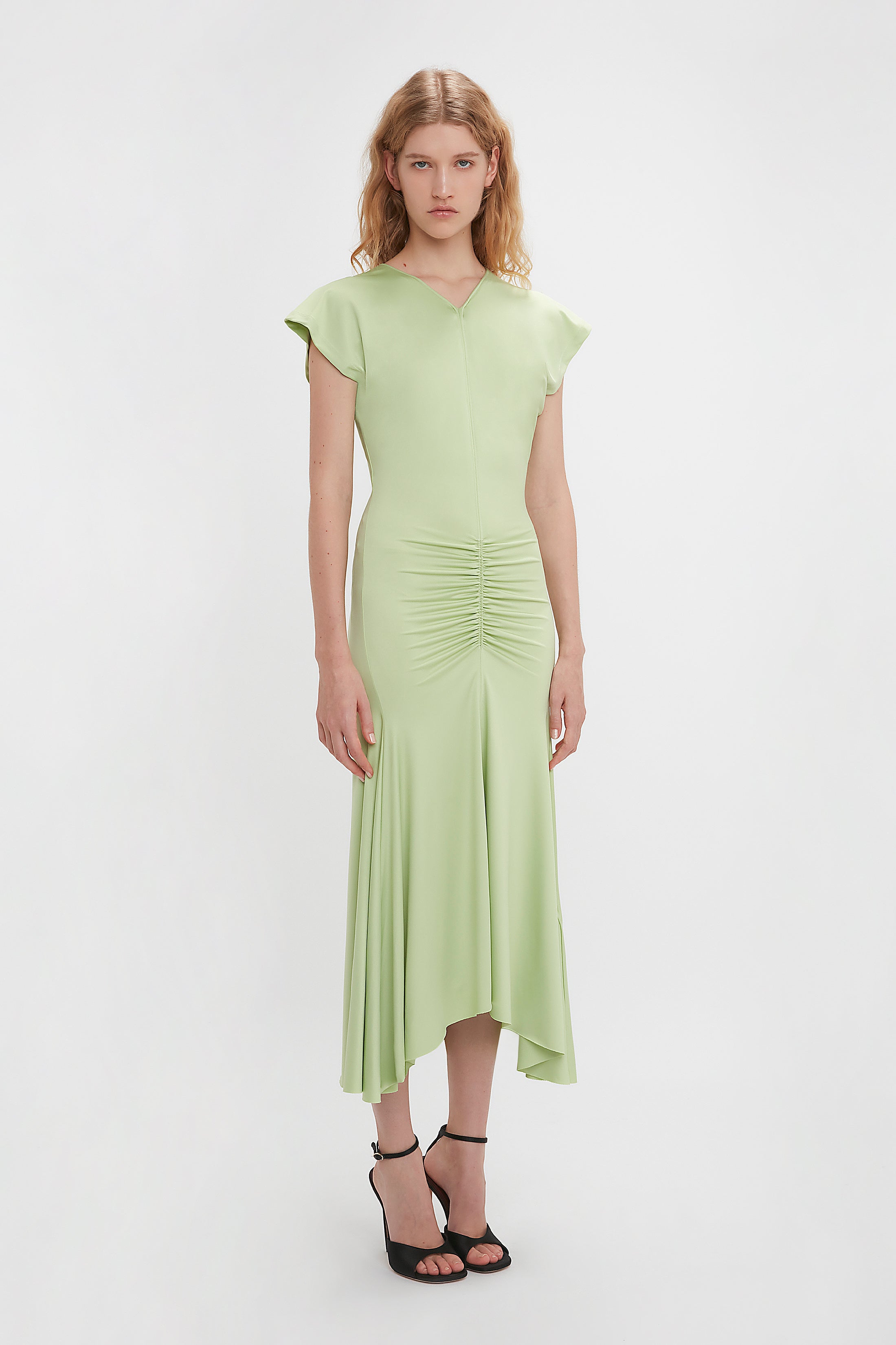 Sleeveless Rouched Jersey Dress In Pistachio