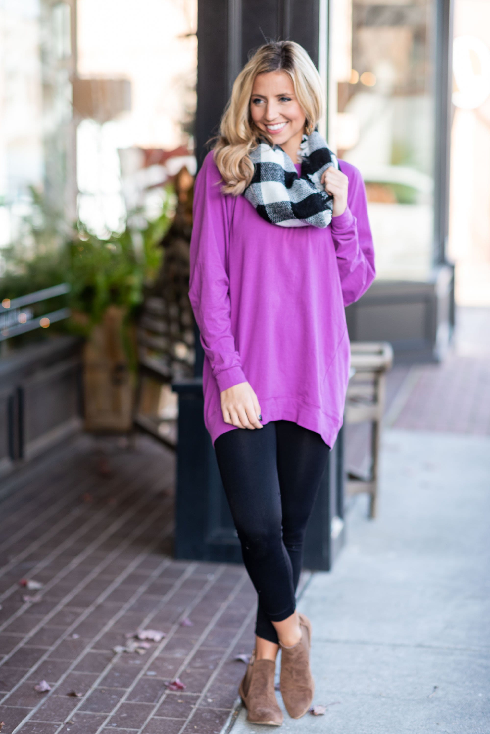 Slouchy Dolman Bodacious Purple Long Sleeve Tunic