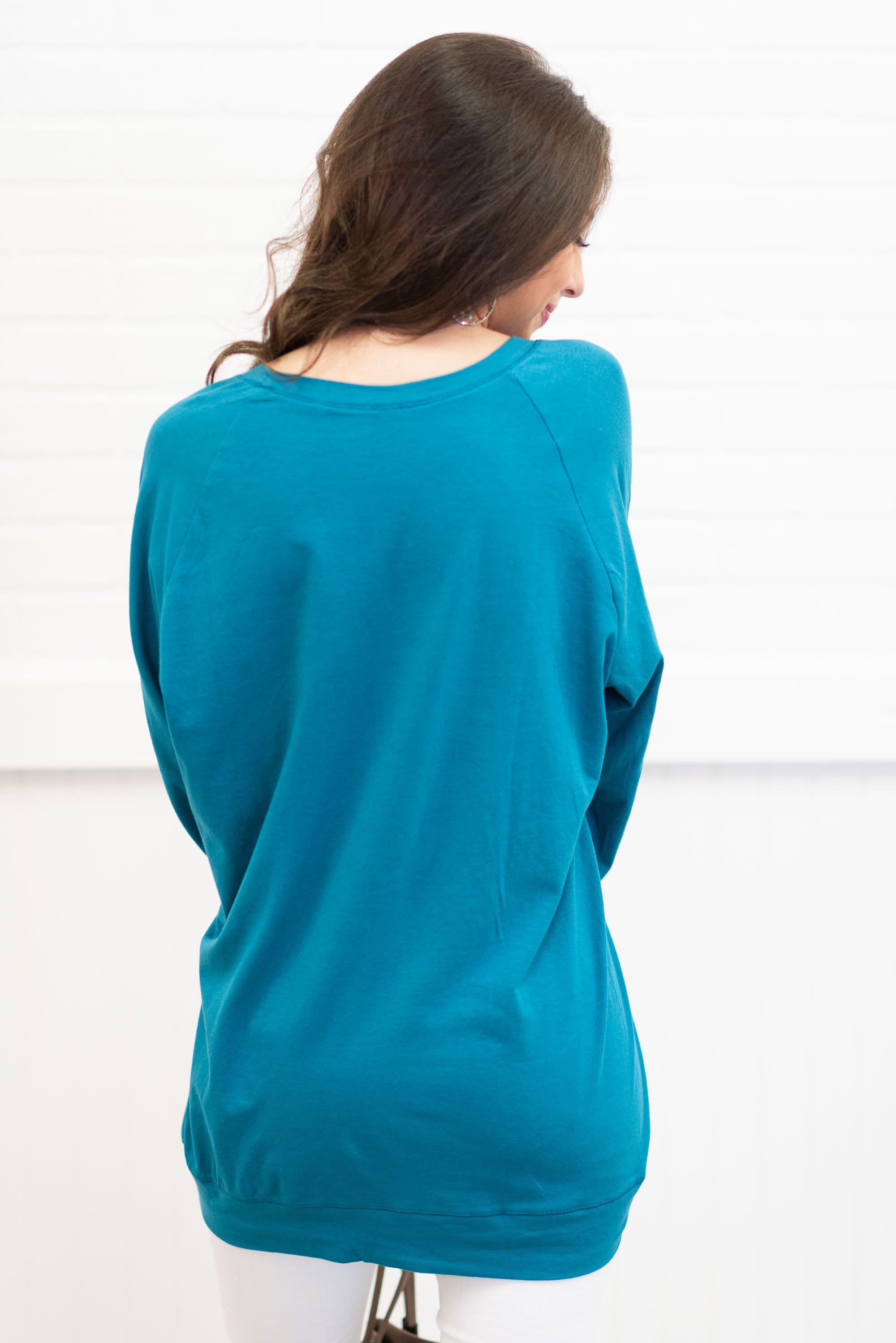 Slouchy Dolman Teal Blue Long Sleeve Tunic