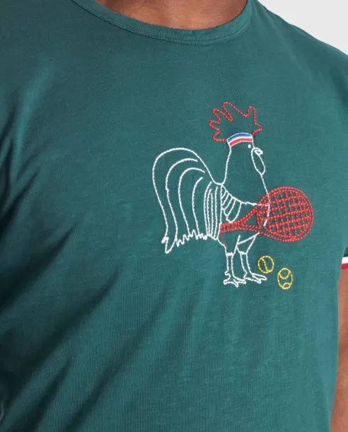 SPORT D'EPOQUE ROOSTER JEANNOT MAGLIETTA DA TENNIS VERDE