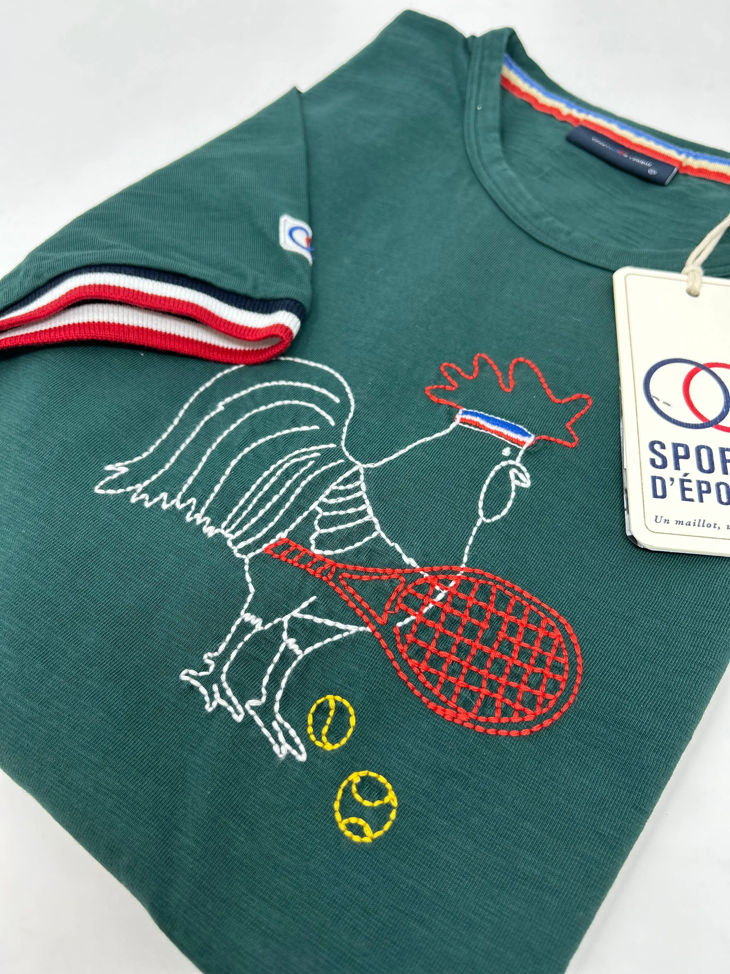 SPORT D'EPOQUE ROOSTER JEANNOT MAGLIETTA DA TENNIS VERDE