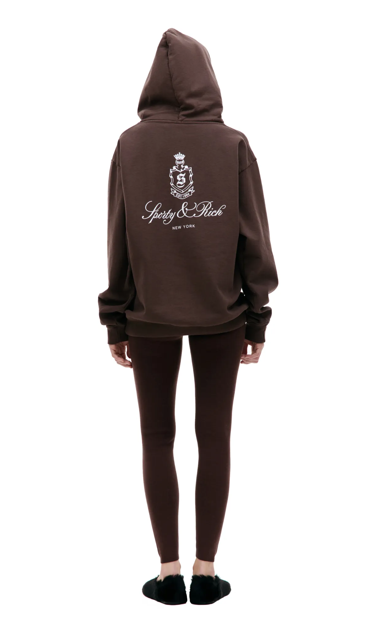 SPORTY + RICH Serif Logo Ribbed Legging - Chocolate