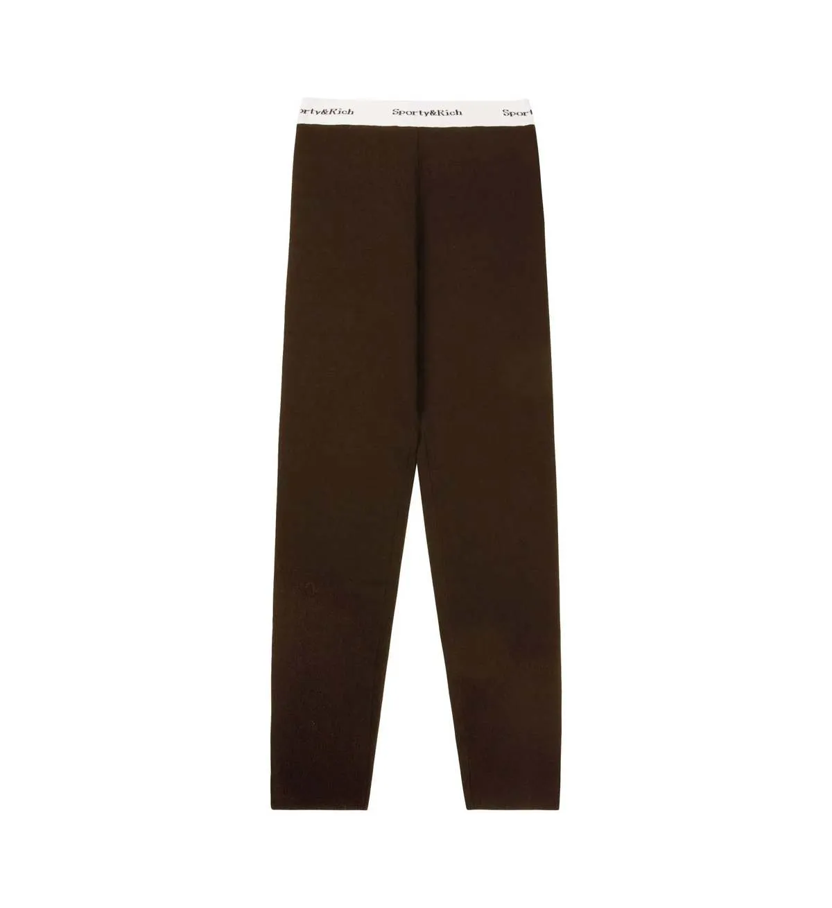 SPORTY + RICH Serif Logo Ribbed Legging - Chocolate