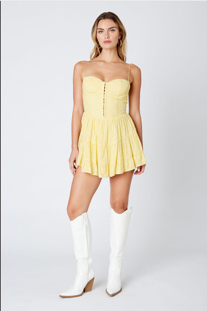 Sunshine Lace Eyelet Dress - Yellow