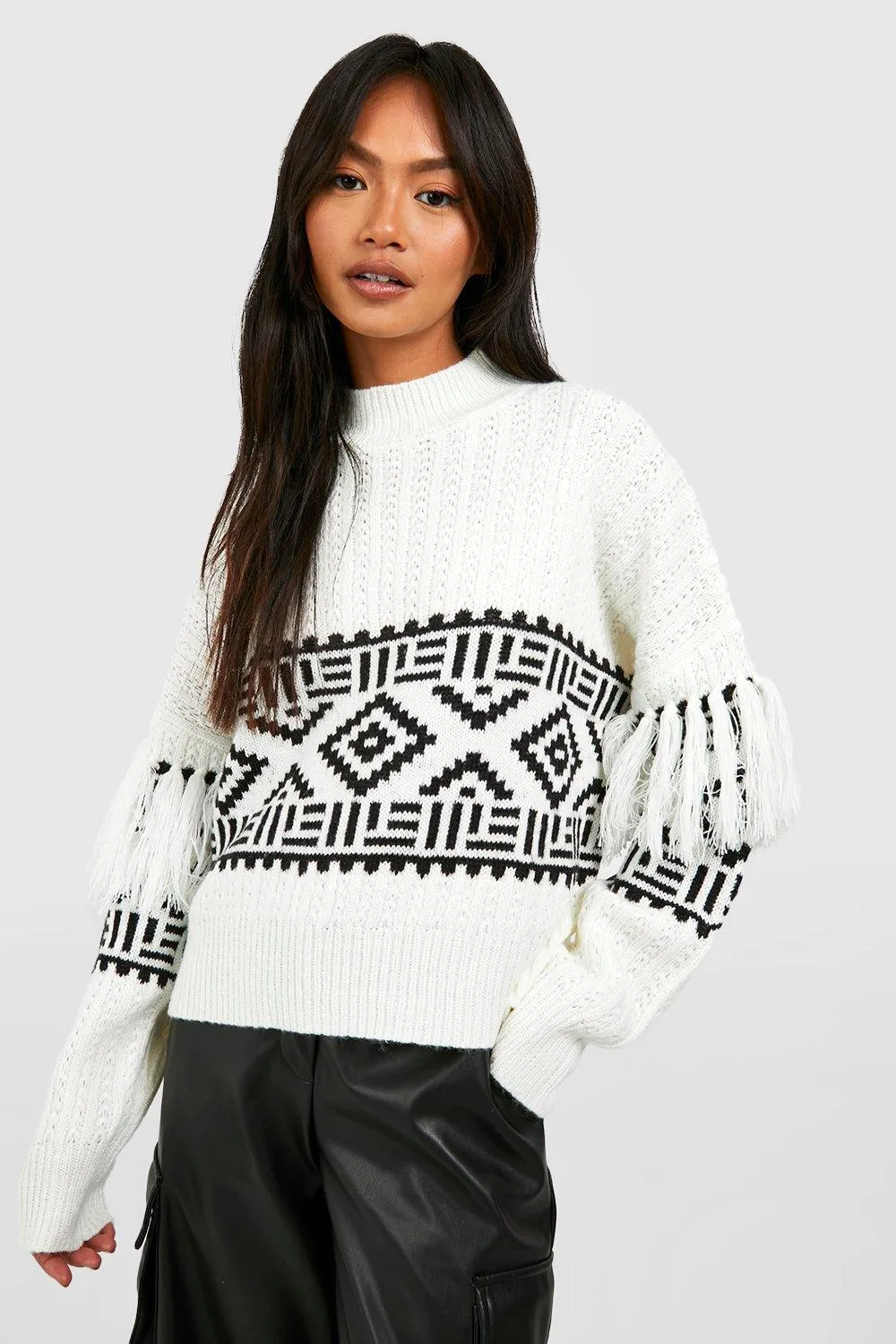 Tassel Aztec Print Sweater