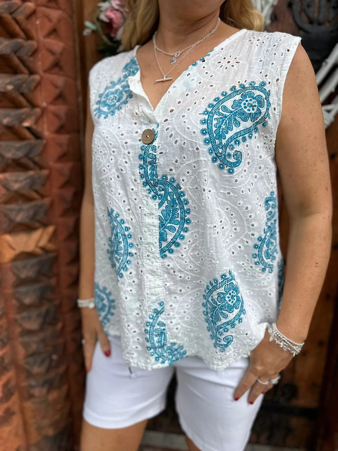 Teal Broderie Anglaise Paisley Top Amy