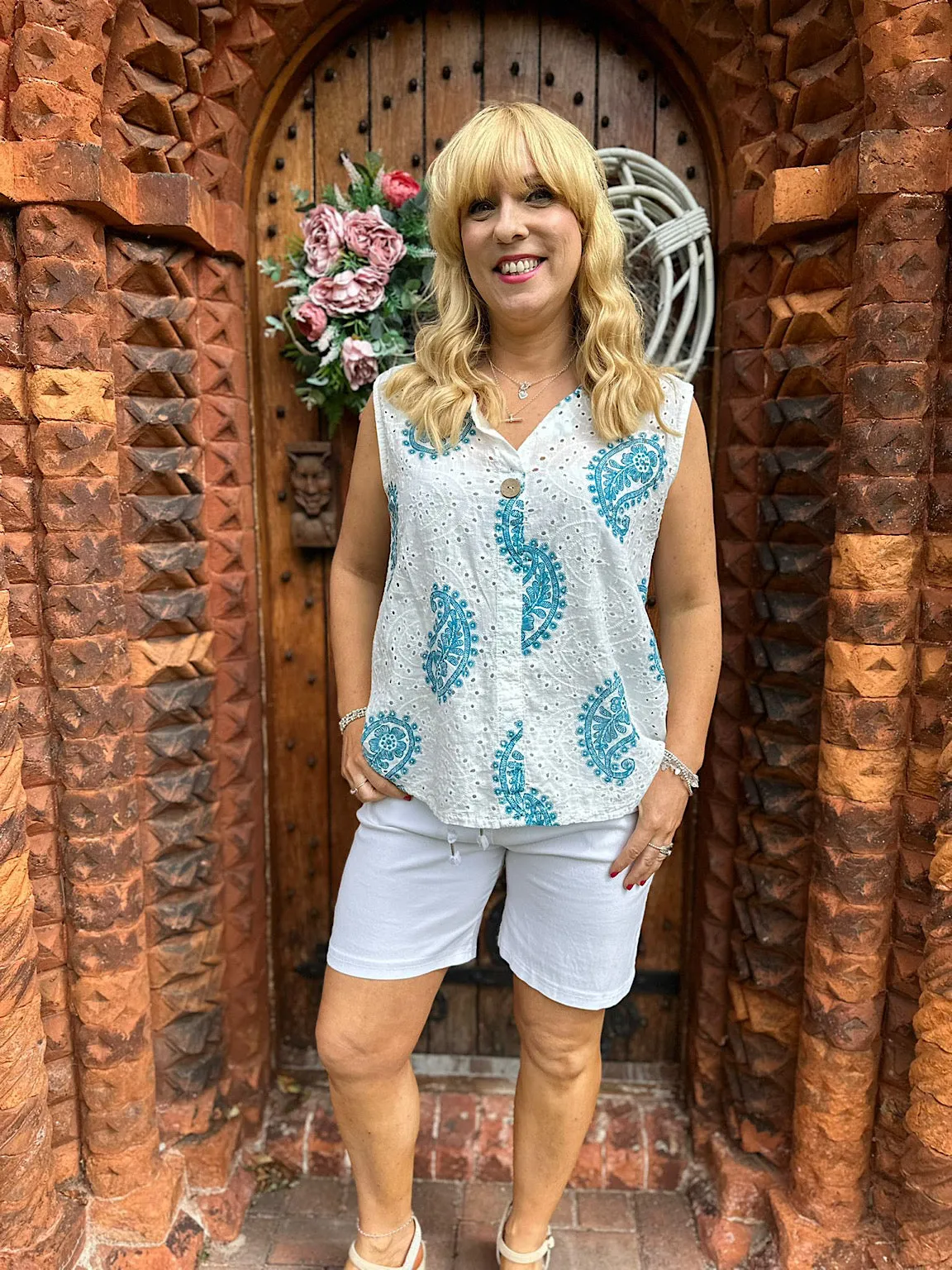 Teal Broderie Anglaise Paisley Top Amy