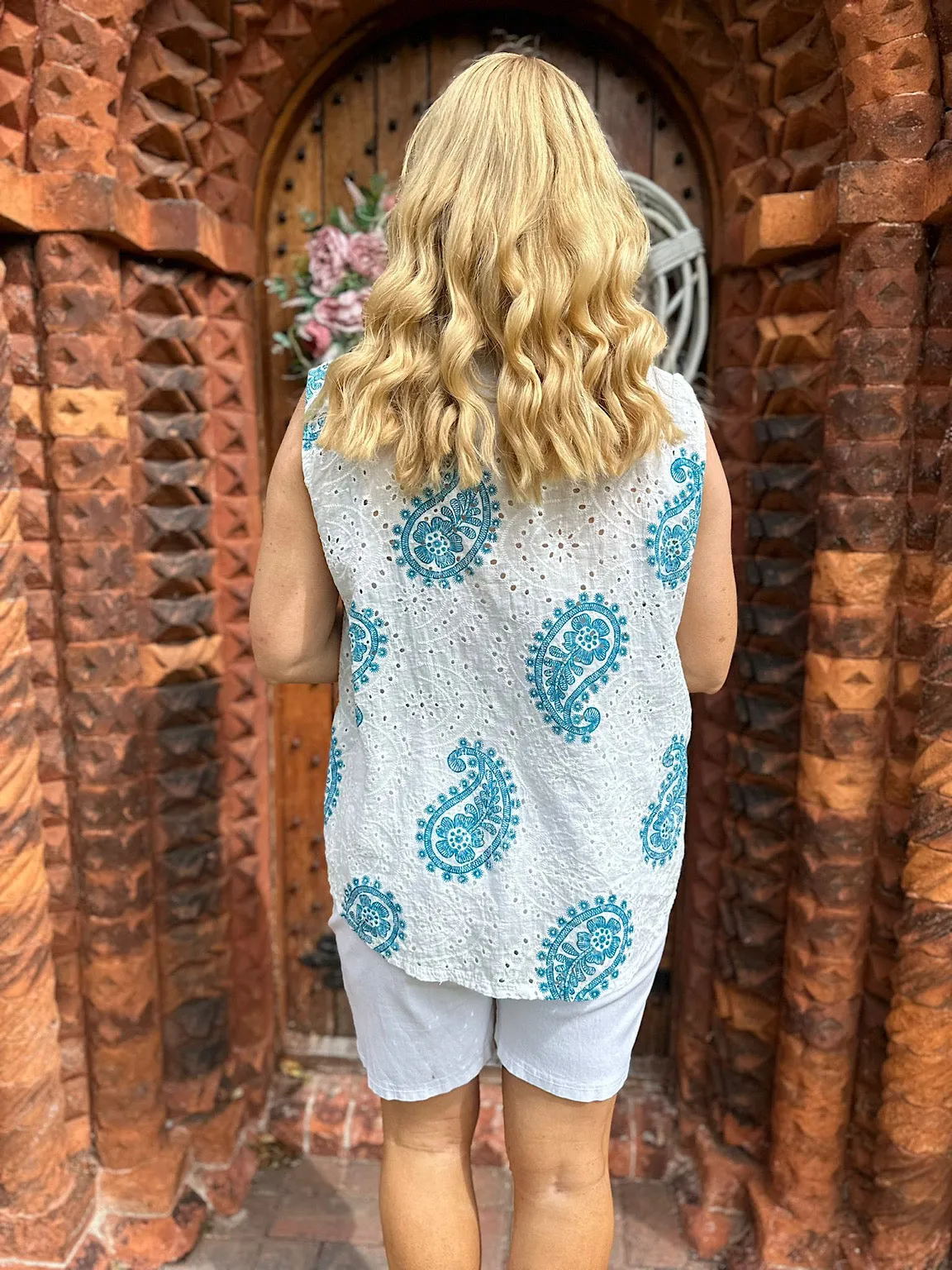 Teal Broderie Anglaise Paisley Top Amy