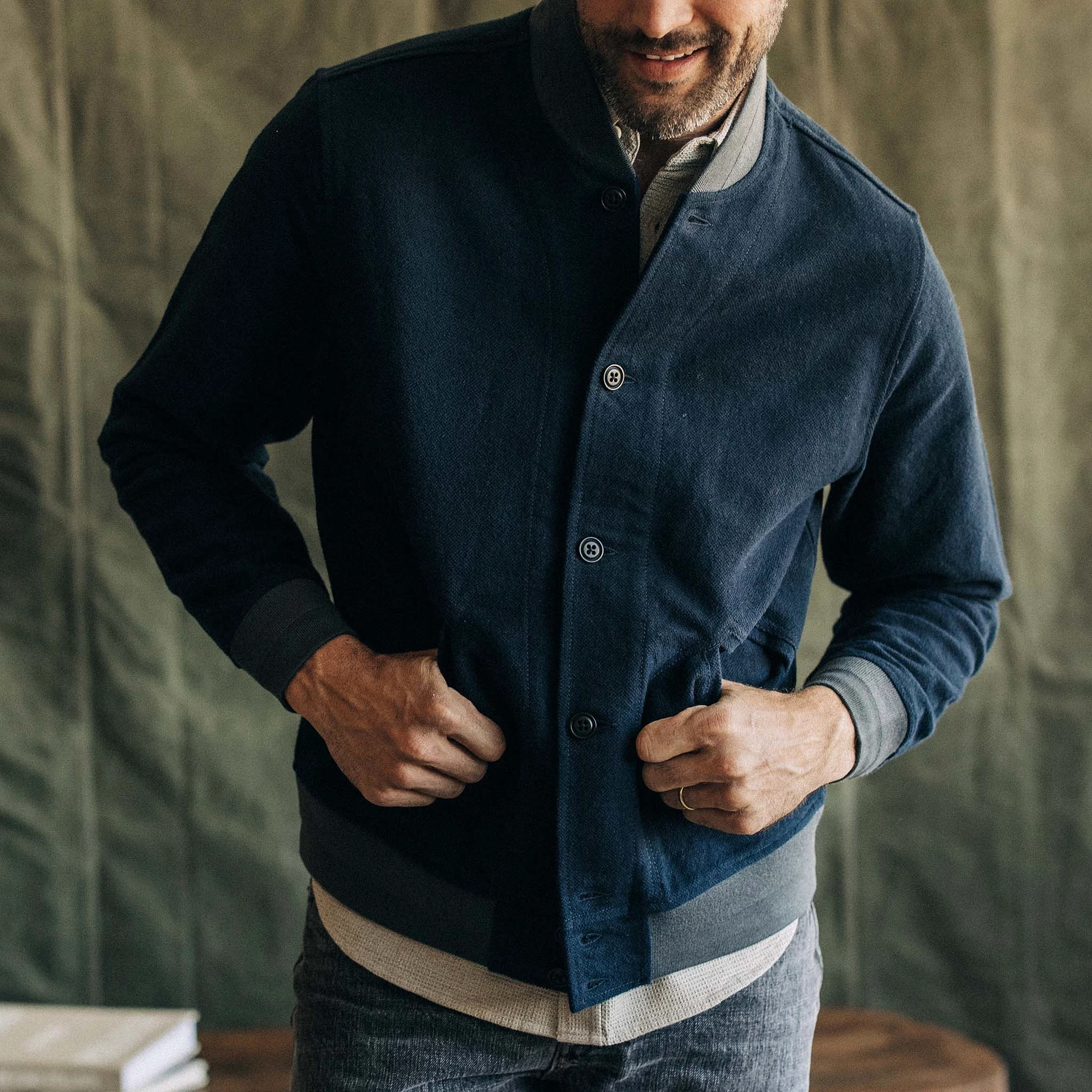 The Bomber Jacket in Dark Navy Moleskin