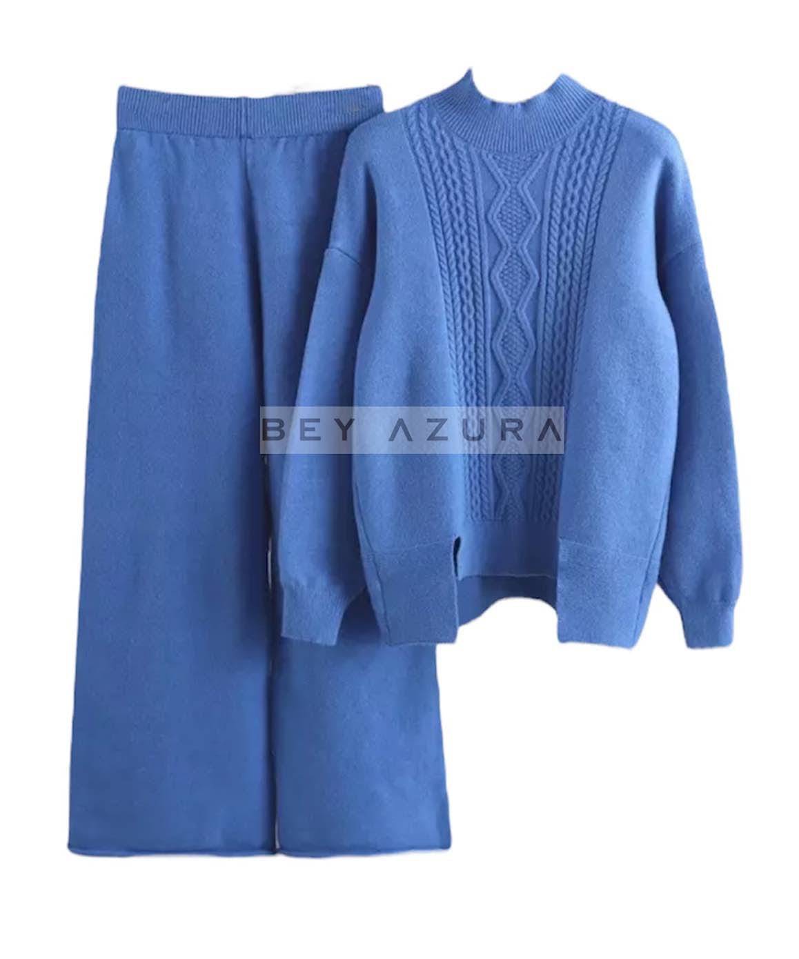 Thick Knit Pullover And Ankle Length Pant Set