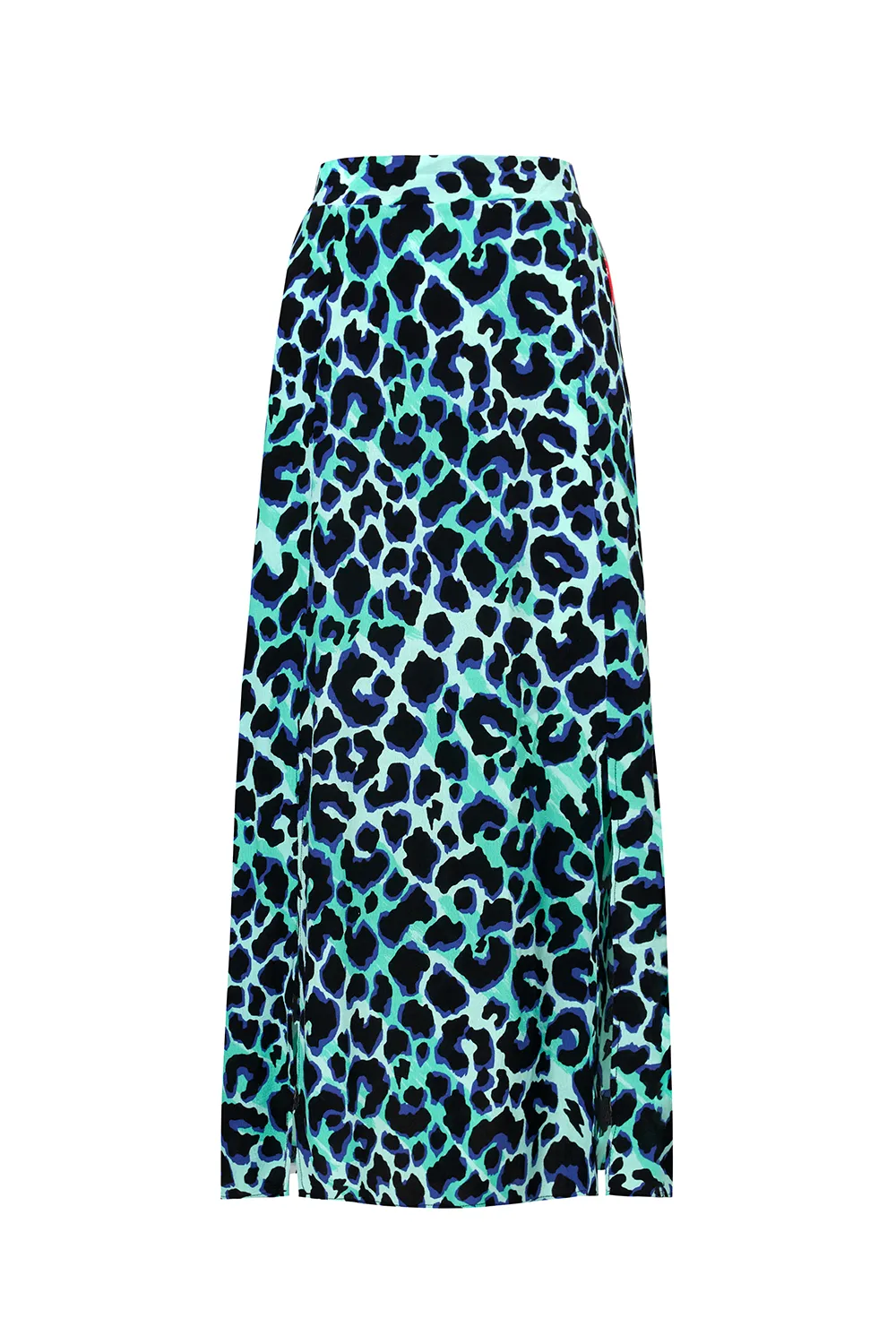 Turquoise with Black and Blue Shadow Leopard Split Front Skirt