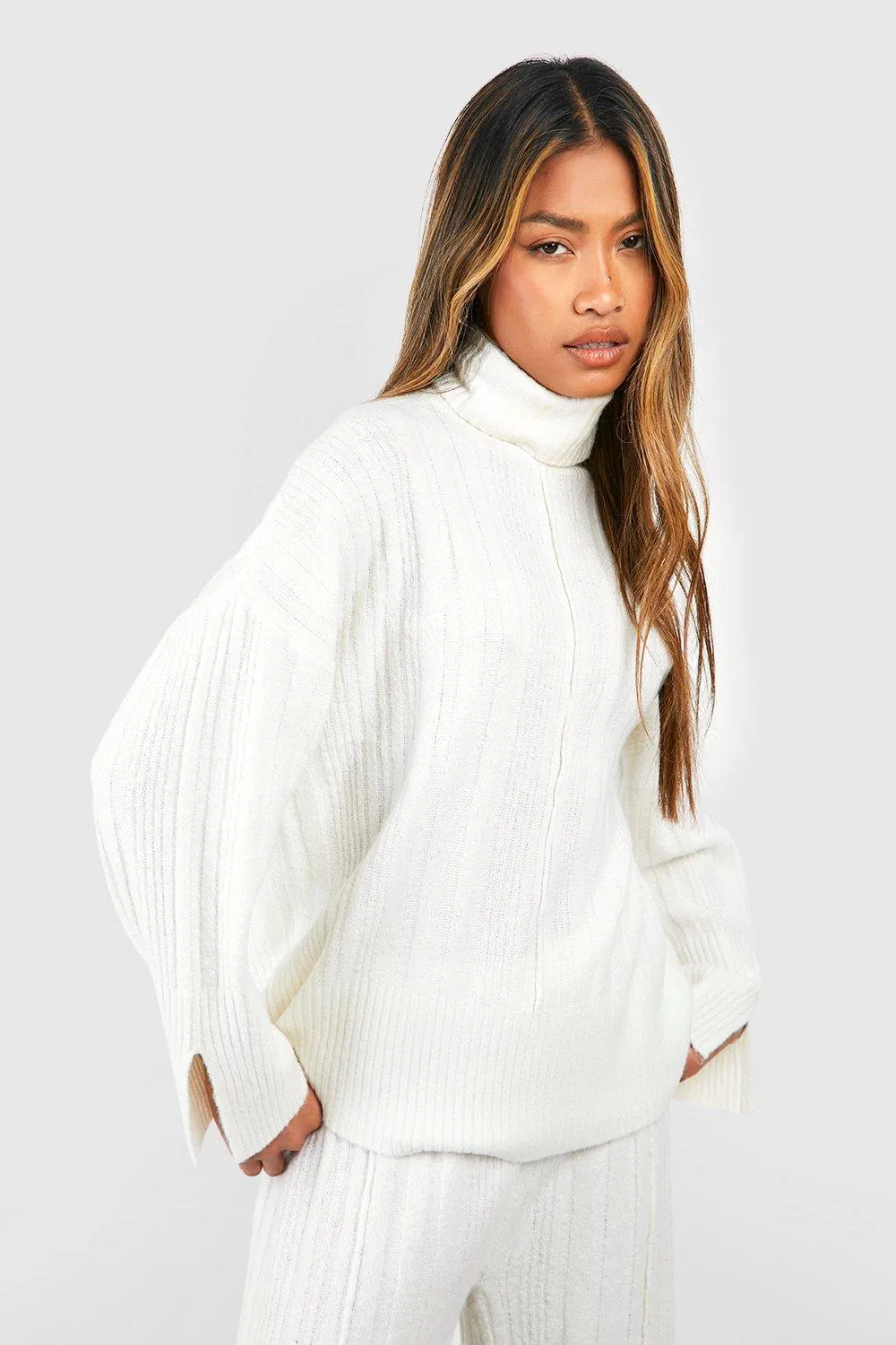 Turtleneck Soft Mixed Rib Knit Sweater