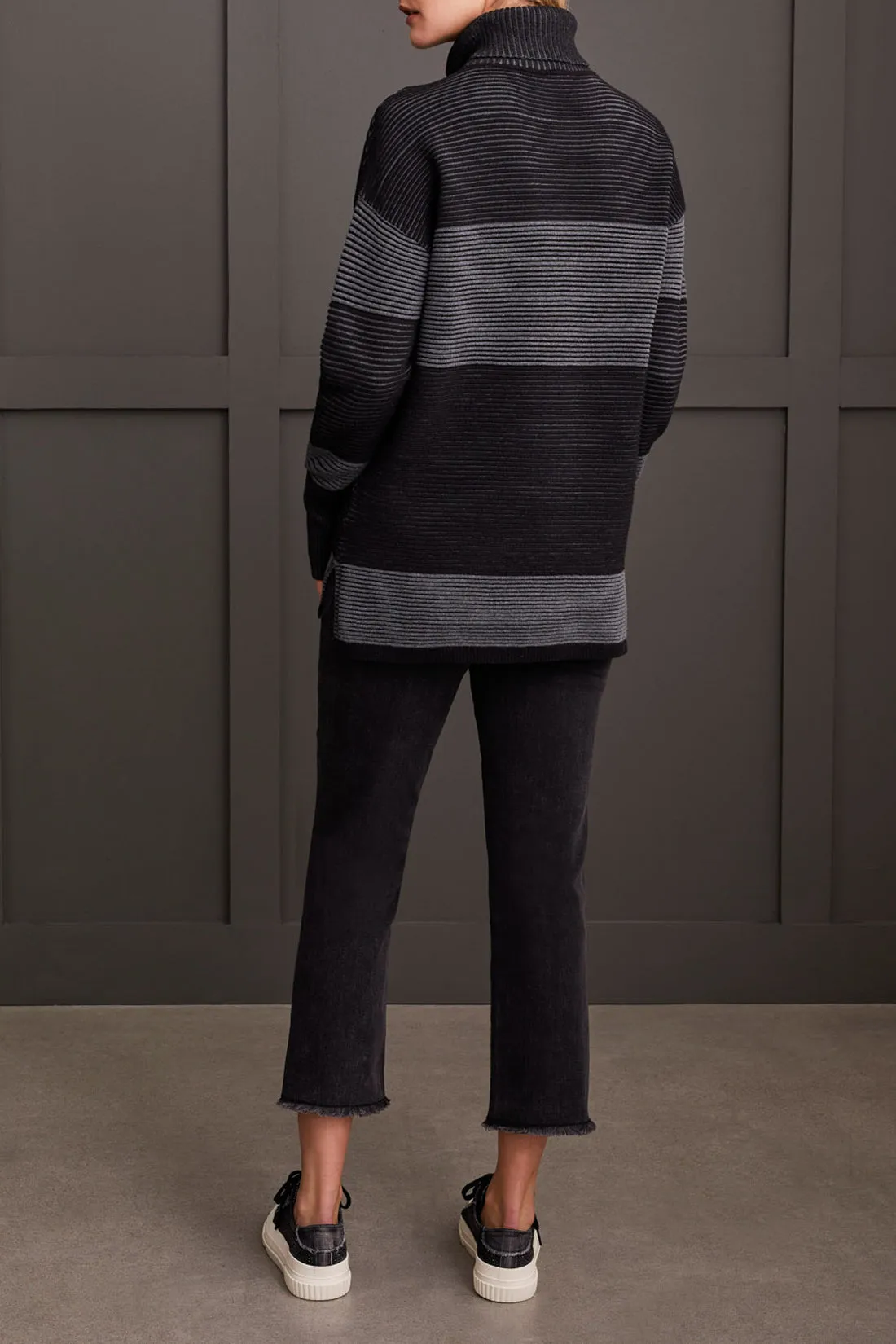 Two-Tone Ottoman Turtleneck Tunic Sweater