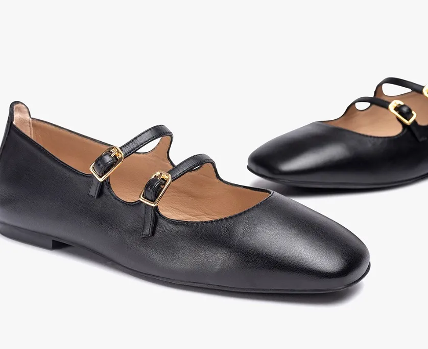 UNISA Black  Leather Mary Jane  Ballet Flat Shoe