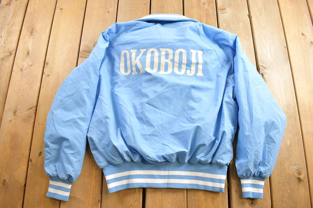 Vintage 1970s University Of Okoboji Satin Bomber Jacket / Snap Button / Streetwear / Souvenir Jacket / Made In USA / Pla-Jac By 