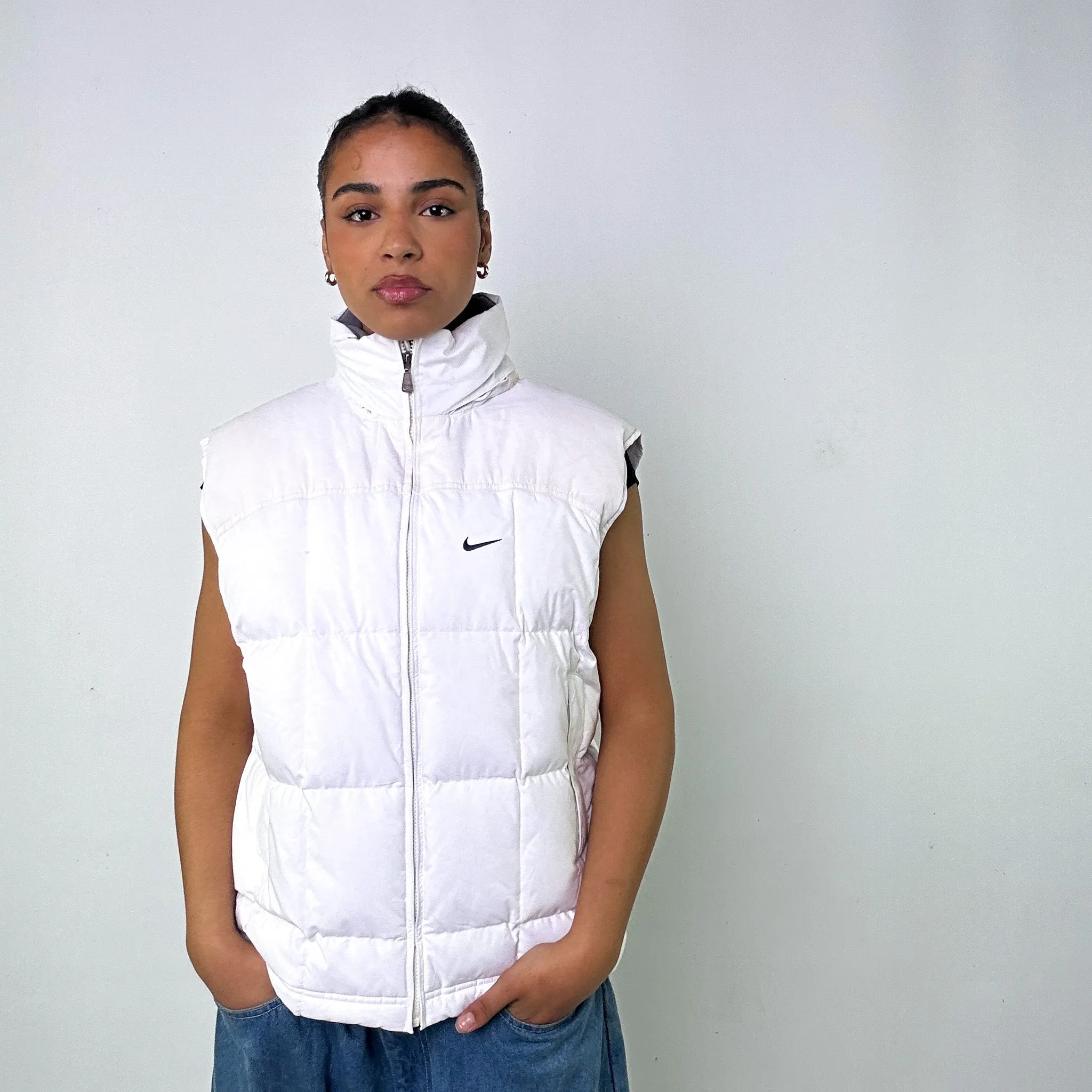 White y2ks NIKE Puffer Jacket Coat Gilet (M)