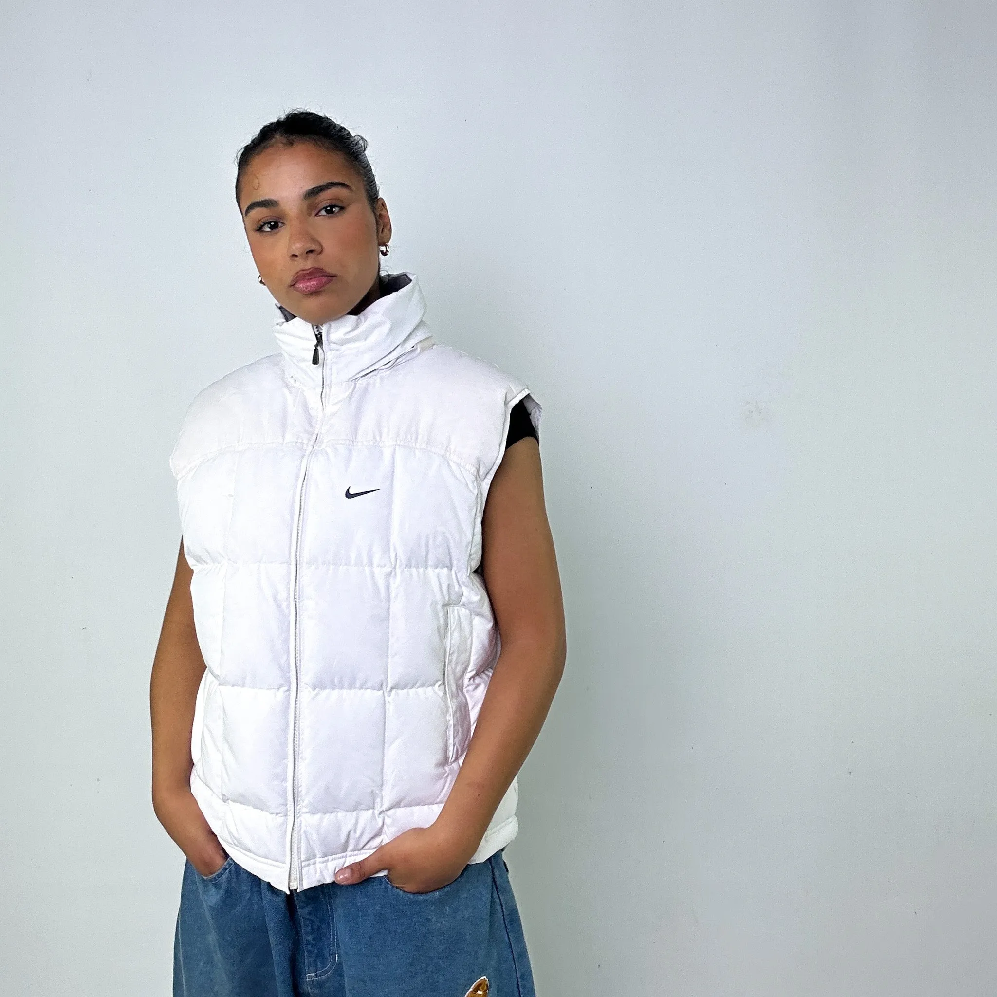 White y2ks NIKE Puffer Jacket Coat Gilet (M)