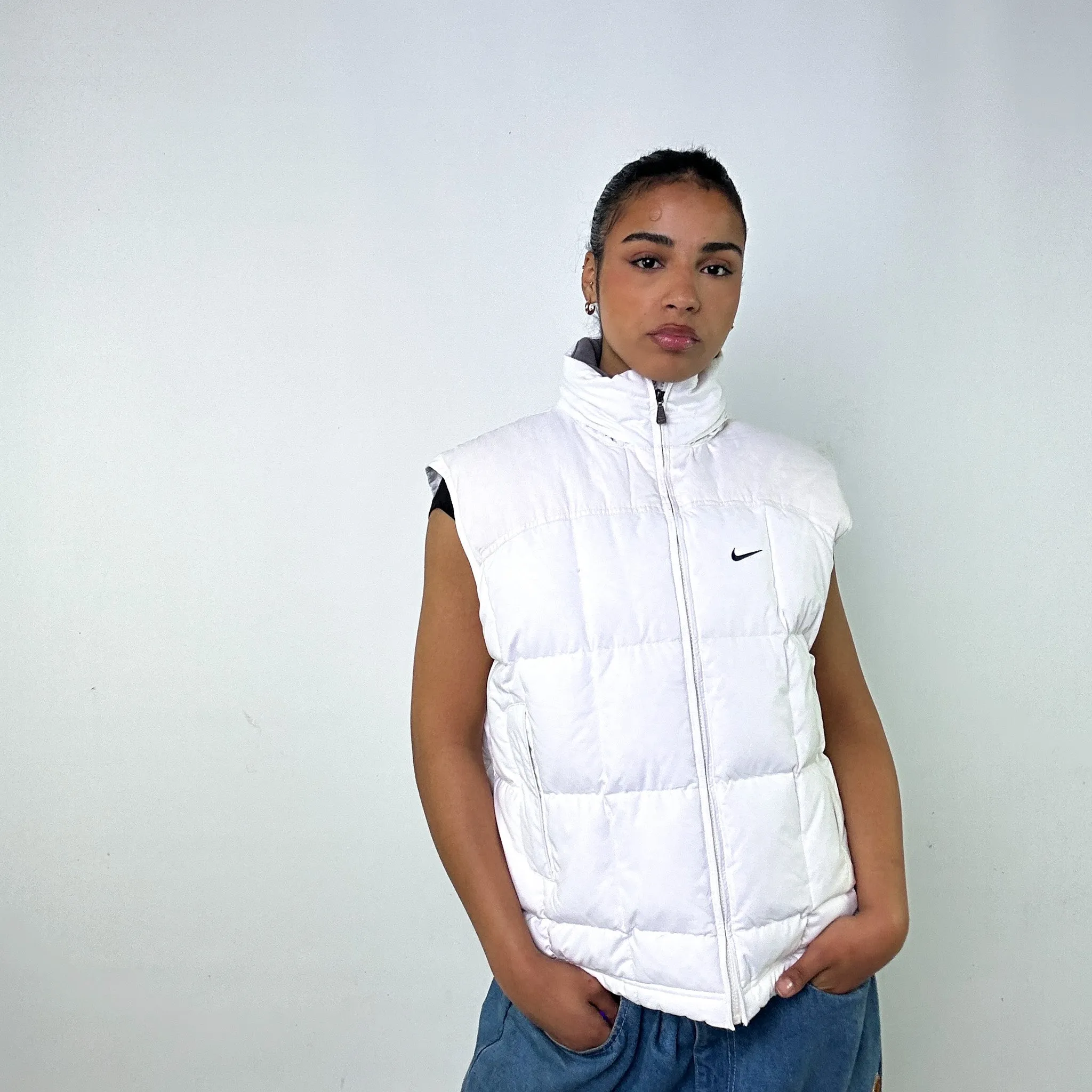 White y2ks NIKE Puffer Jacket Coat Gilet (M)