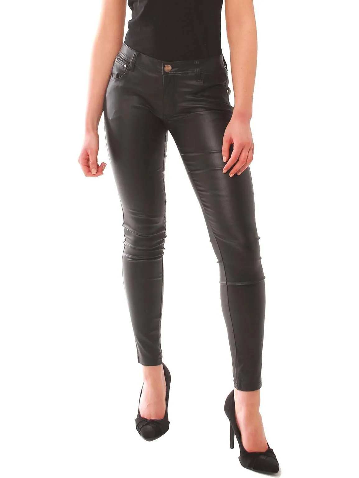 Womens Slim Fit PU Jeans, Wet Look, UK Sizes 6 to 14