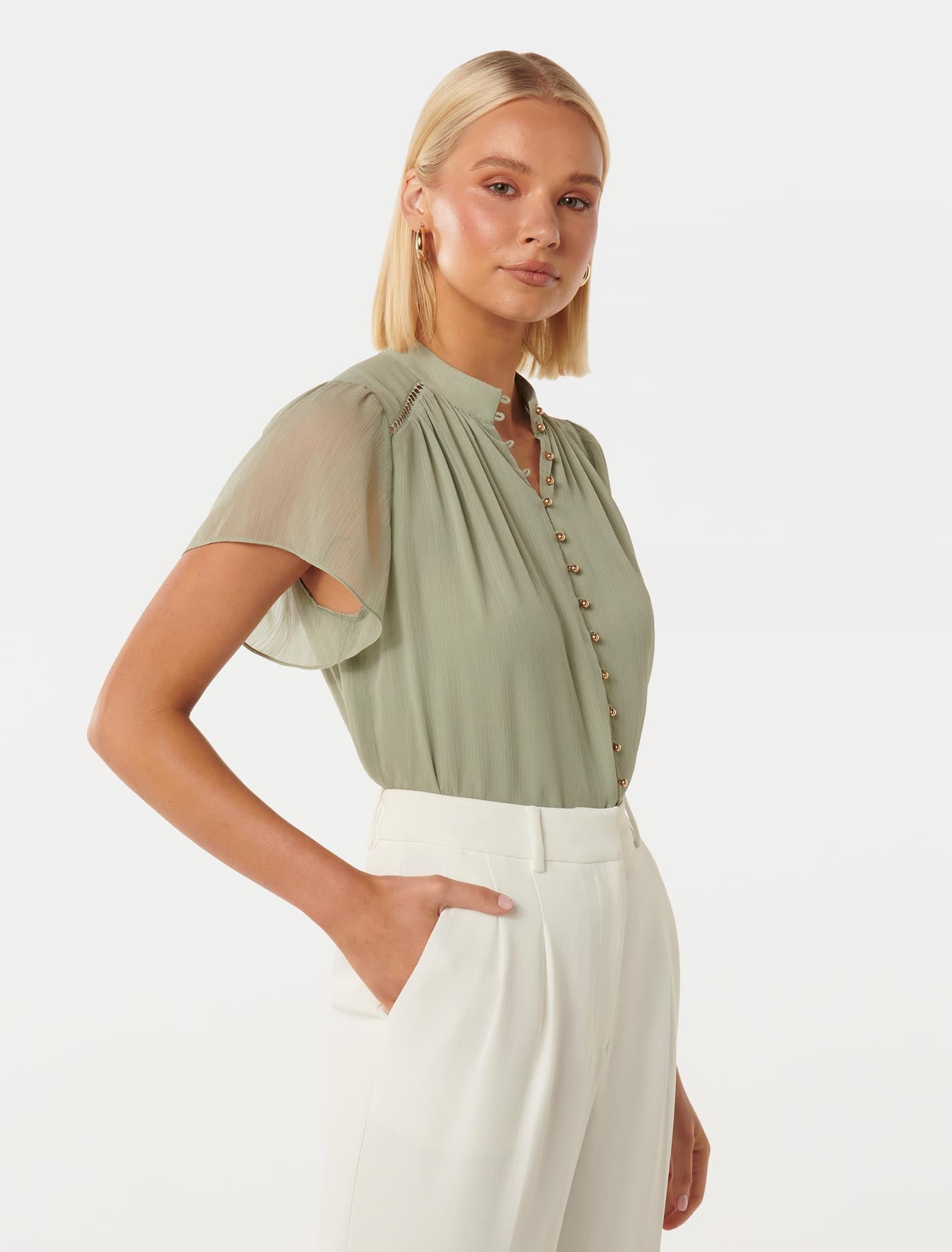 Yvonne Flutter Trim Spliced Blouse