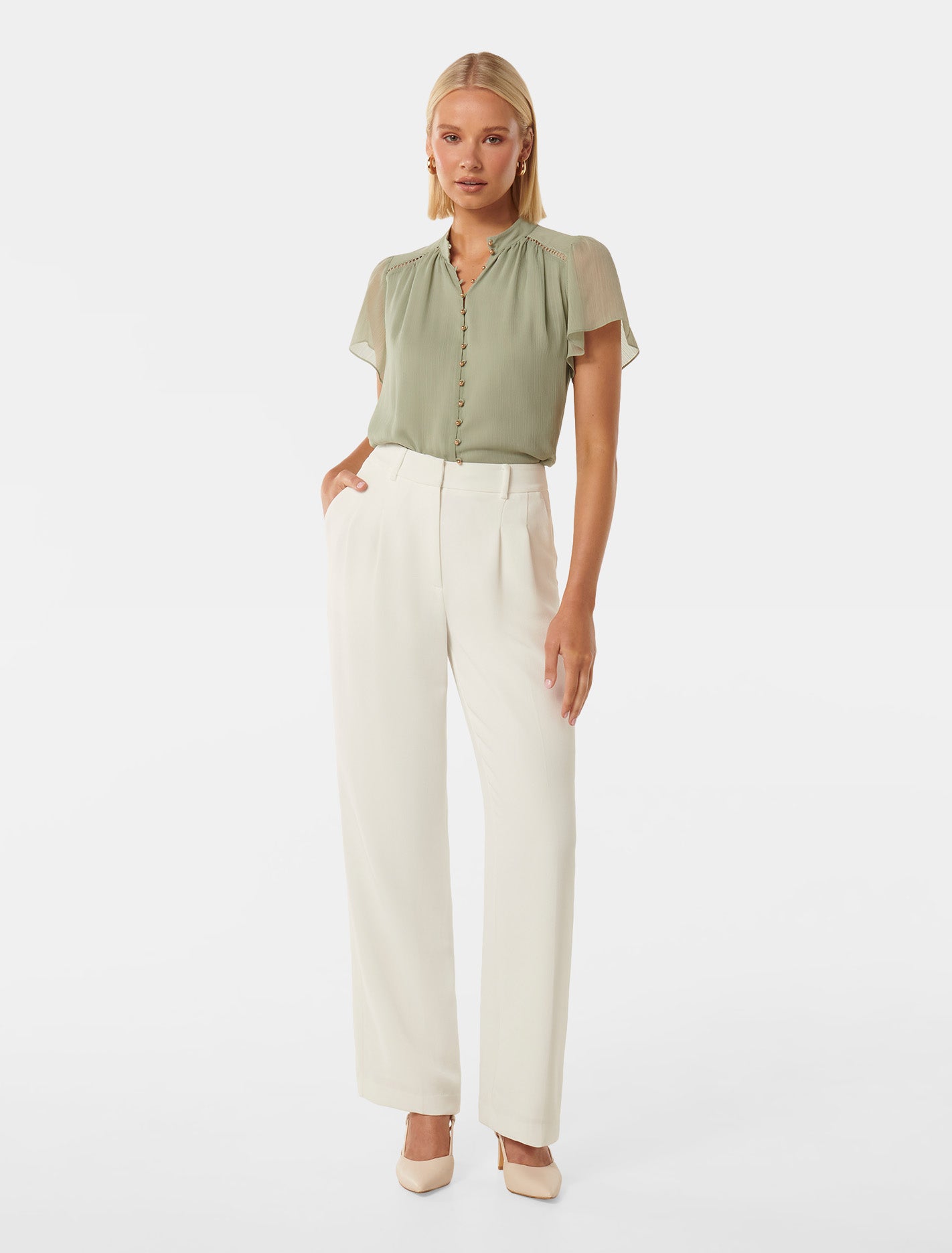 Yvonne Flutter Trim Spliced Blouse